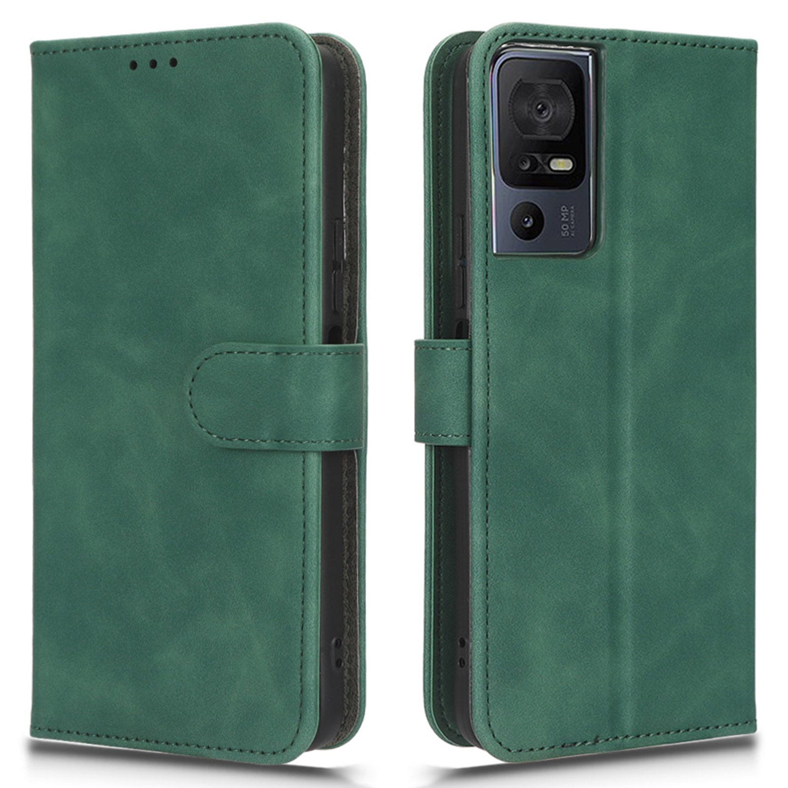 Leather Phone Case For TCL 40 SE Skin-friendly Flip Protective Phone Cover Wallet Stand with Wrist Strap