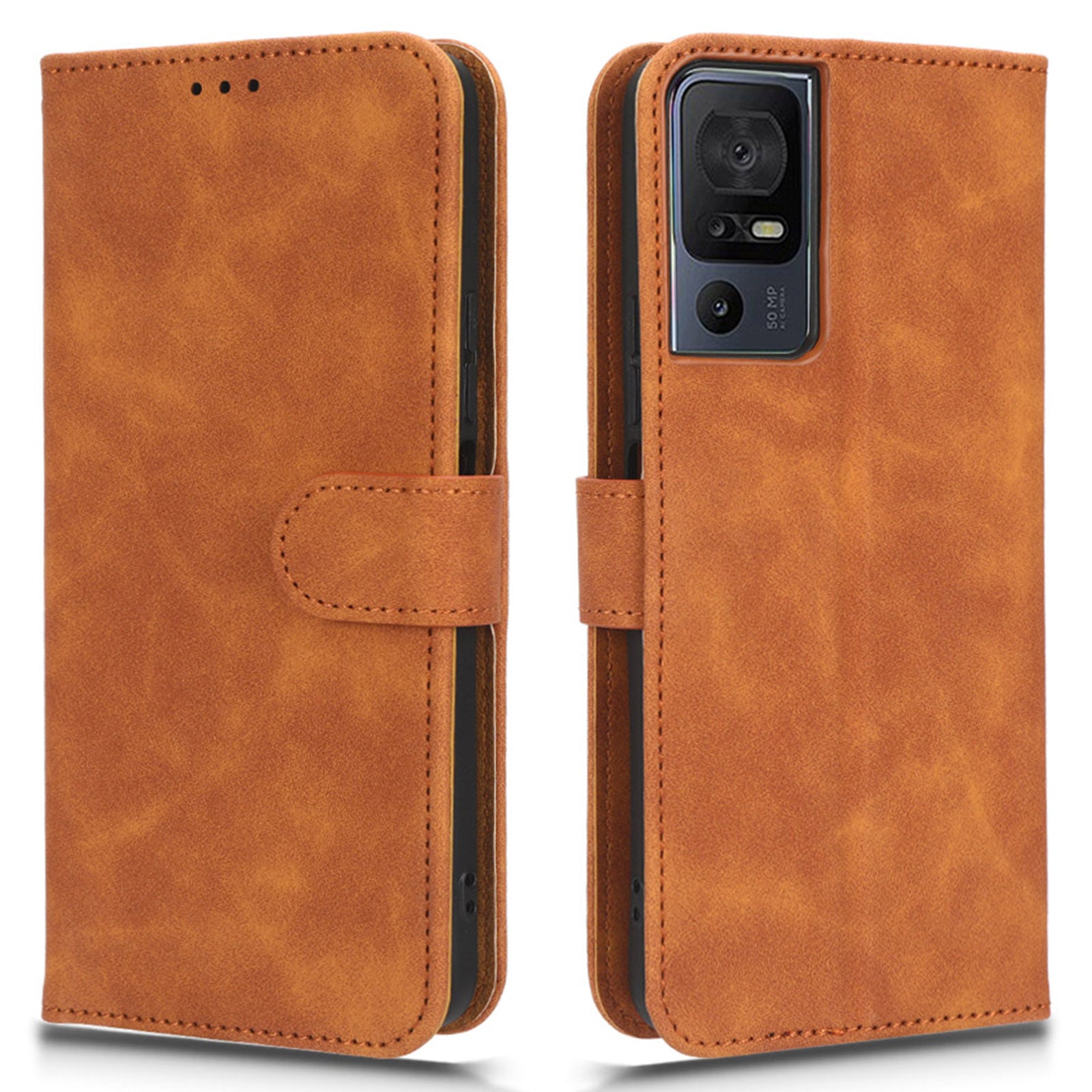 Leather Phone Case For TCL 40 SE Skin-friendly Flip Protective Phone Cover Wallet Stand with Wrist Strap