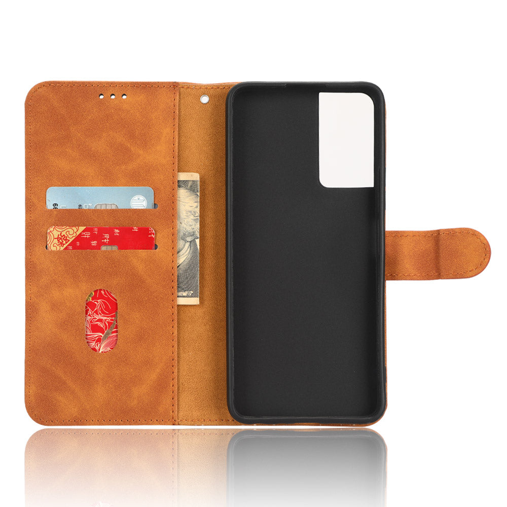 Leather Phone Case For TCL 40 SE Skin-friendly Flip Protective Phone Cover Wallet Stand with Wrist Strap