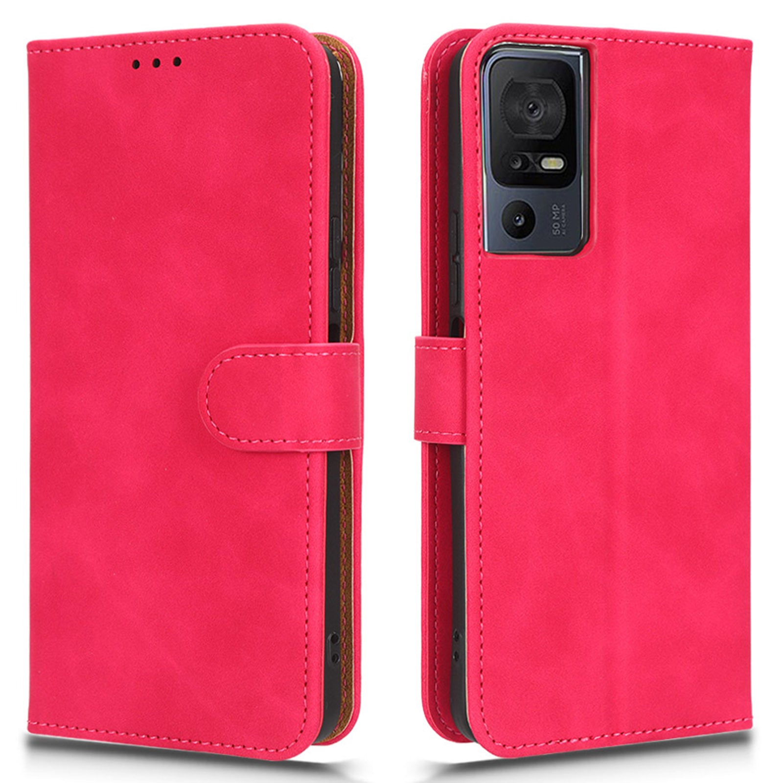 Leather Phone Case For TCL 40 SE Skin-friendly Flip Protective Phone Cover Wallet Stand with Wrist Strap
