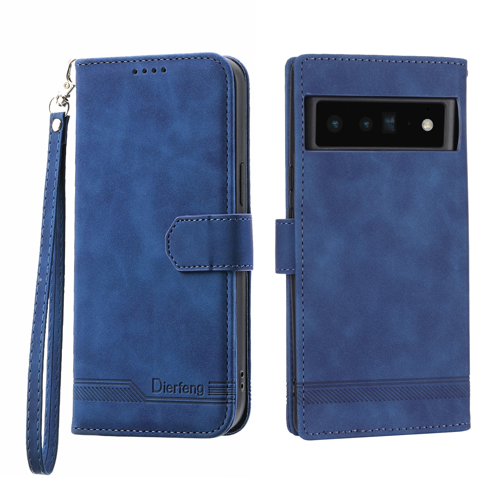 DIERFENG DF-03 Protective Phone Case for Google Pixel 6 Pro 5G Anti-fall Flip Wallet Cover Stand with Lines Imprinting