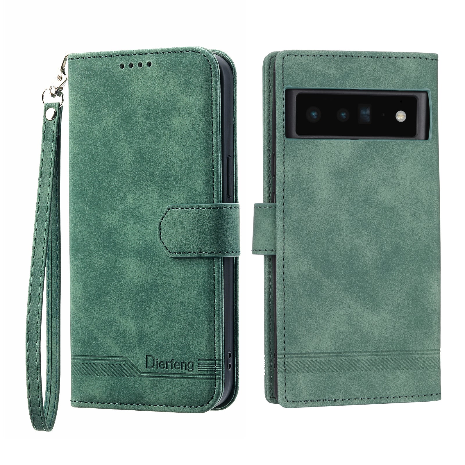 DIERFENG DF-03 Protective Phone Case for Google Pixel 6 Pro 5G Anti-fall Flip Wallet Cover Stand with Lines Imprinting