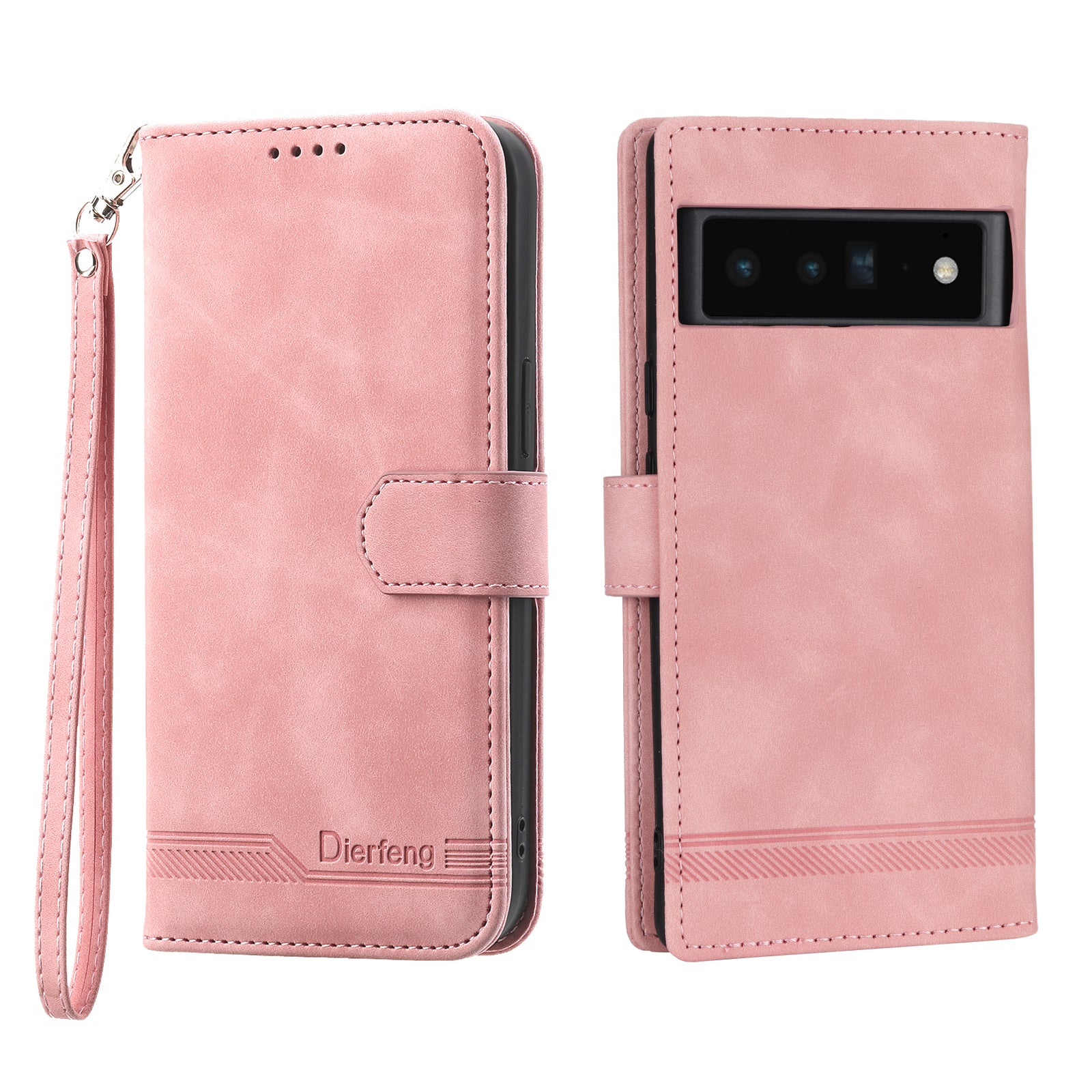 DIERFENG DF-03 Protective Phone Case for Google Pixel 6 Pro 5G Anti-fall Flip Wallet Cover Stand with Lines Imprinting