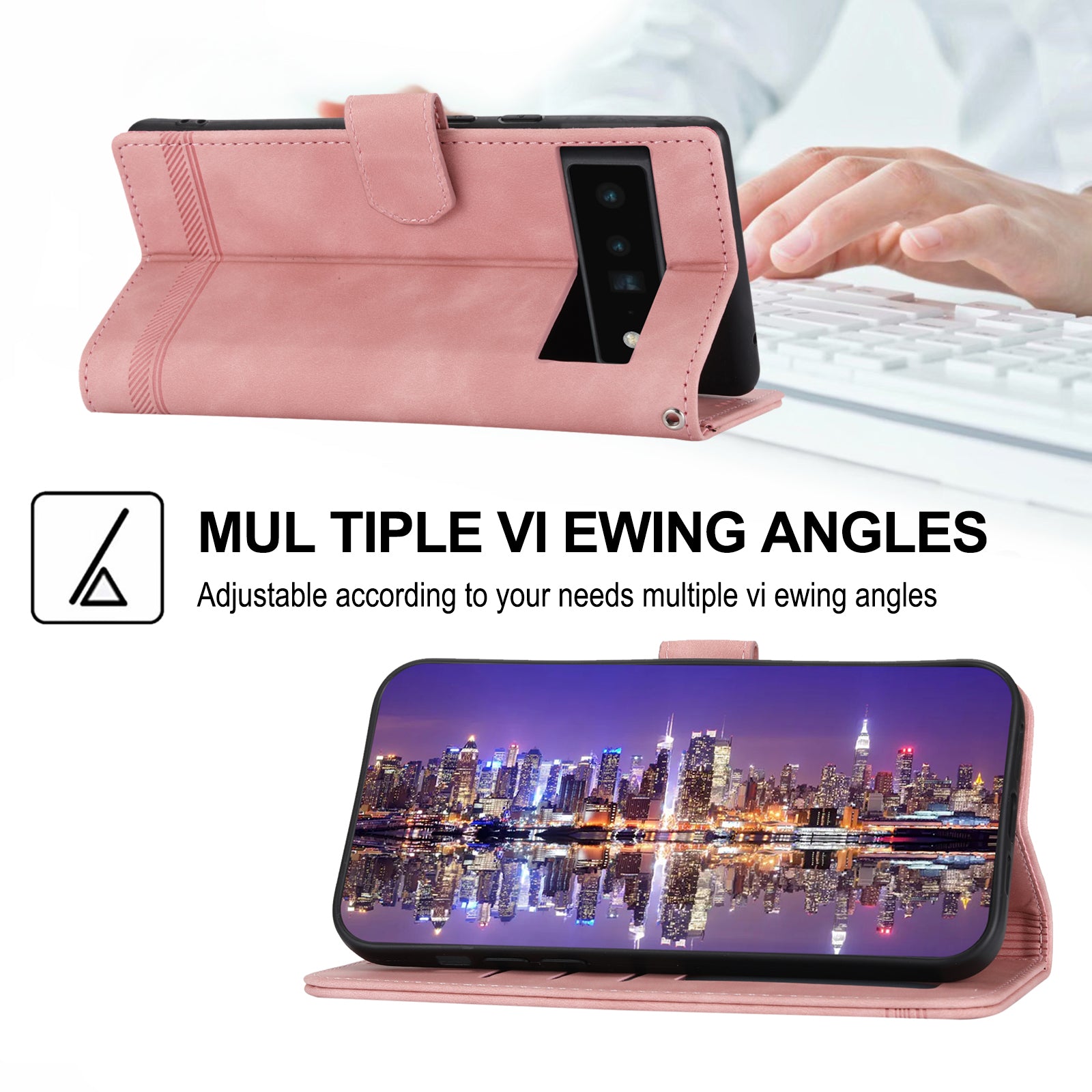 DIERFENG DF-03 Protective Phone Case for Google Pixel 6 Pro 5G Anti-fall Flip Wallet Cover Stand with Lines Imprinting