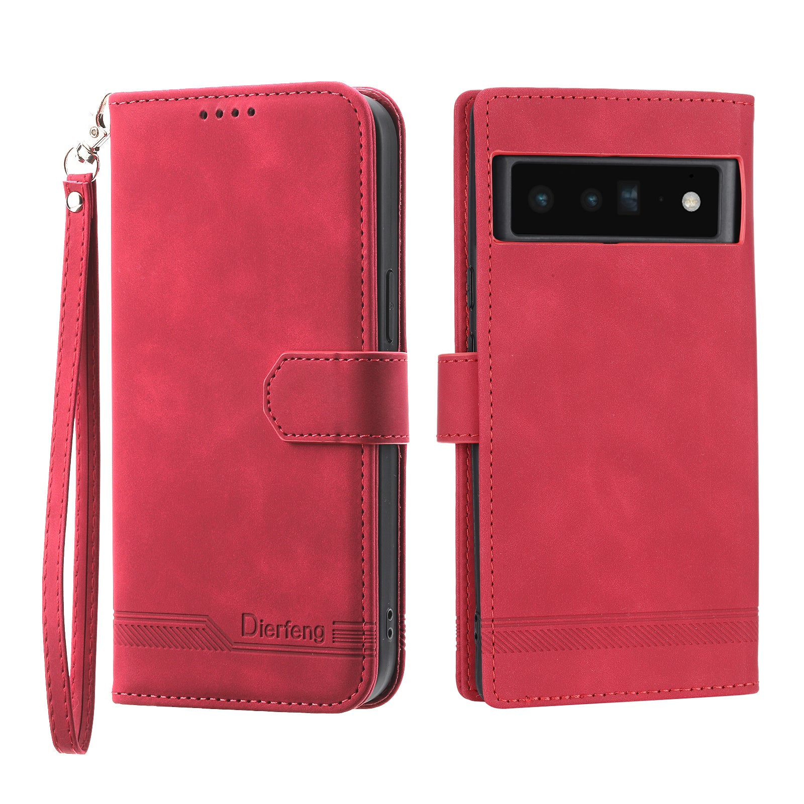 DIERFENG DF-03 Protective Phone Case for Google Pixel 6 Pro 5G Anti-fall Flip Wallet Cover Stand with Lines Imprinting