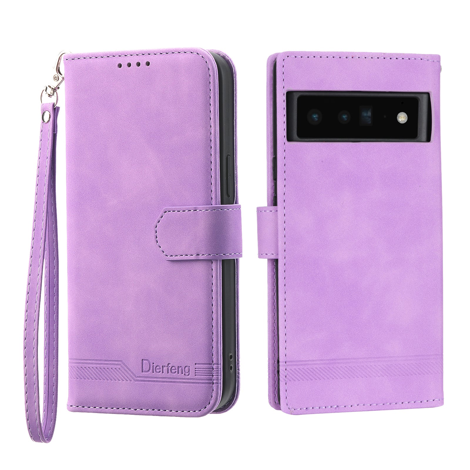 DIERFENG DF-03 Protective Phone Case for Google Pixel 6 Pro 5G Anti-fall Flip Wallet Cover Stand with Lines Imprinting