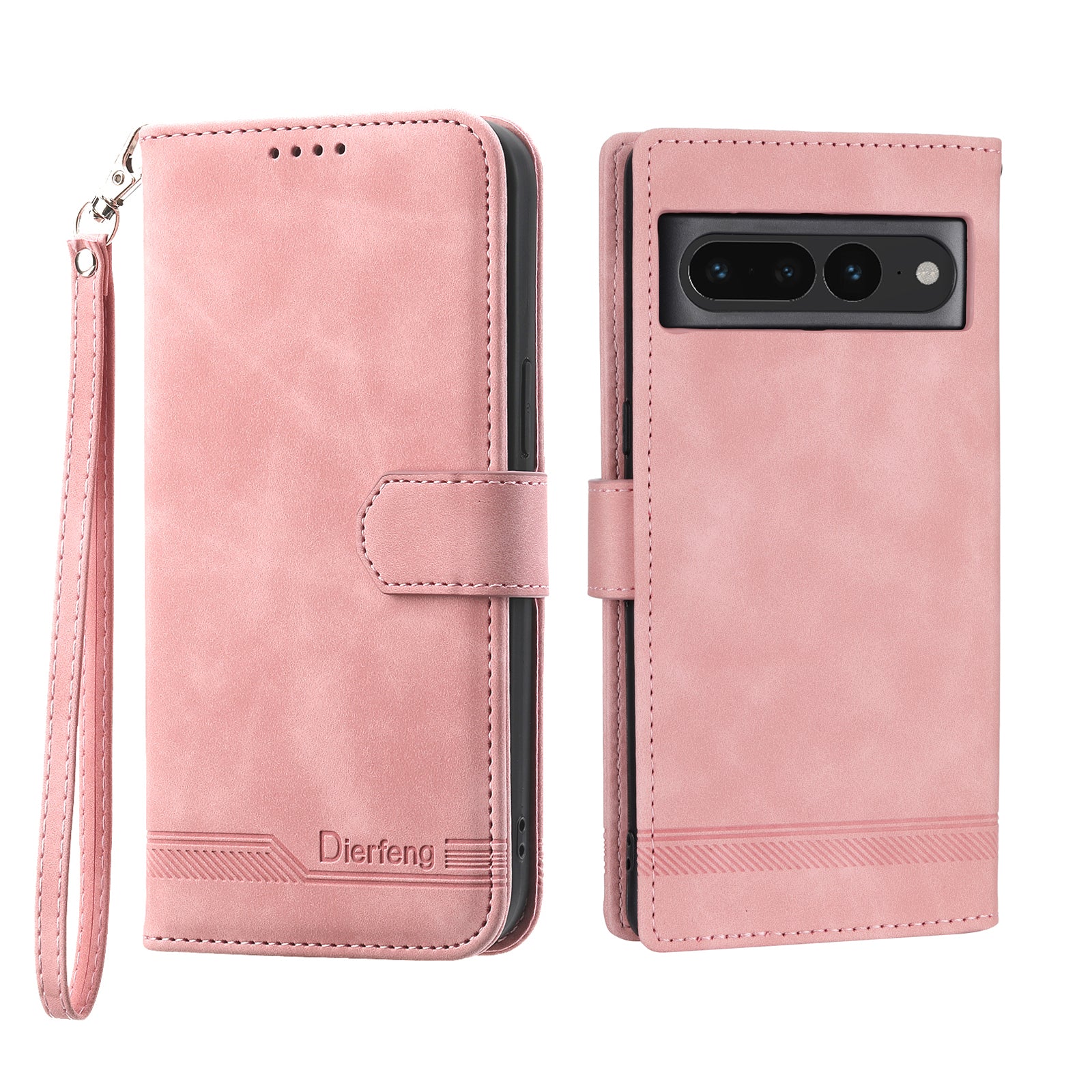 DIERFENG DF-03 Mobile Phone Leather Case for Google Pixel 7 Pro 5G Lines Imprinted Phone Cover with Wallet Stand