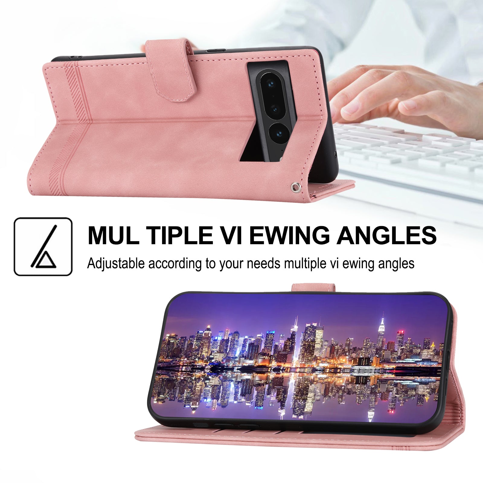 DIERFENG DF-03 Mobile Phone Leather Case for Google Pixel 7 Pro 5G Lines Imprinted Phone Cover with Wallet Stand