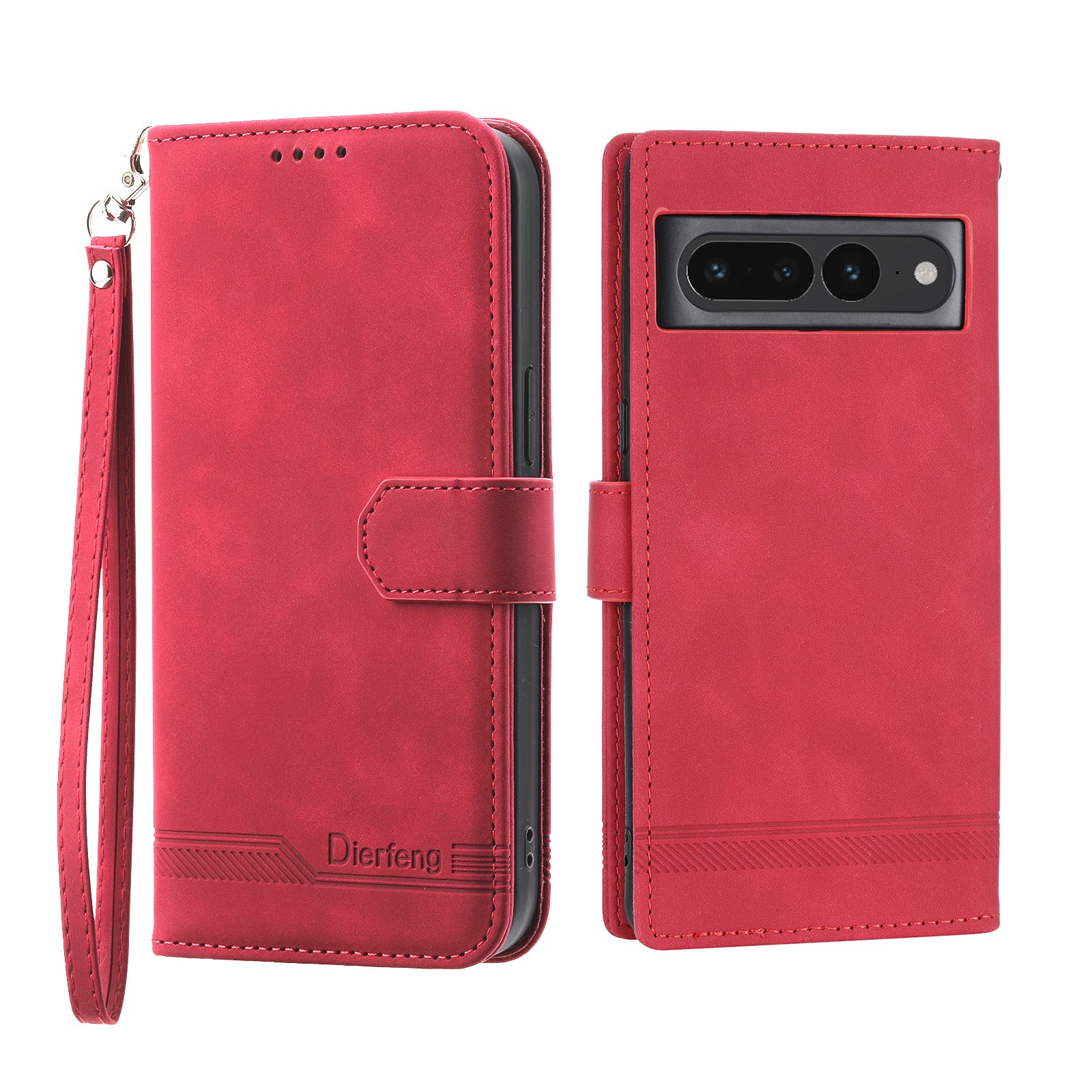 DIERFENG DF-03 Mobile Phone Leather Case for Google Pixel 7 Pro 5G Lines Imprinted Phone Cover with Wallet Stand