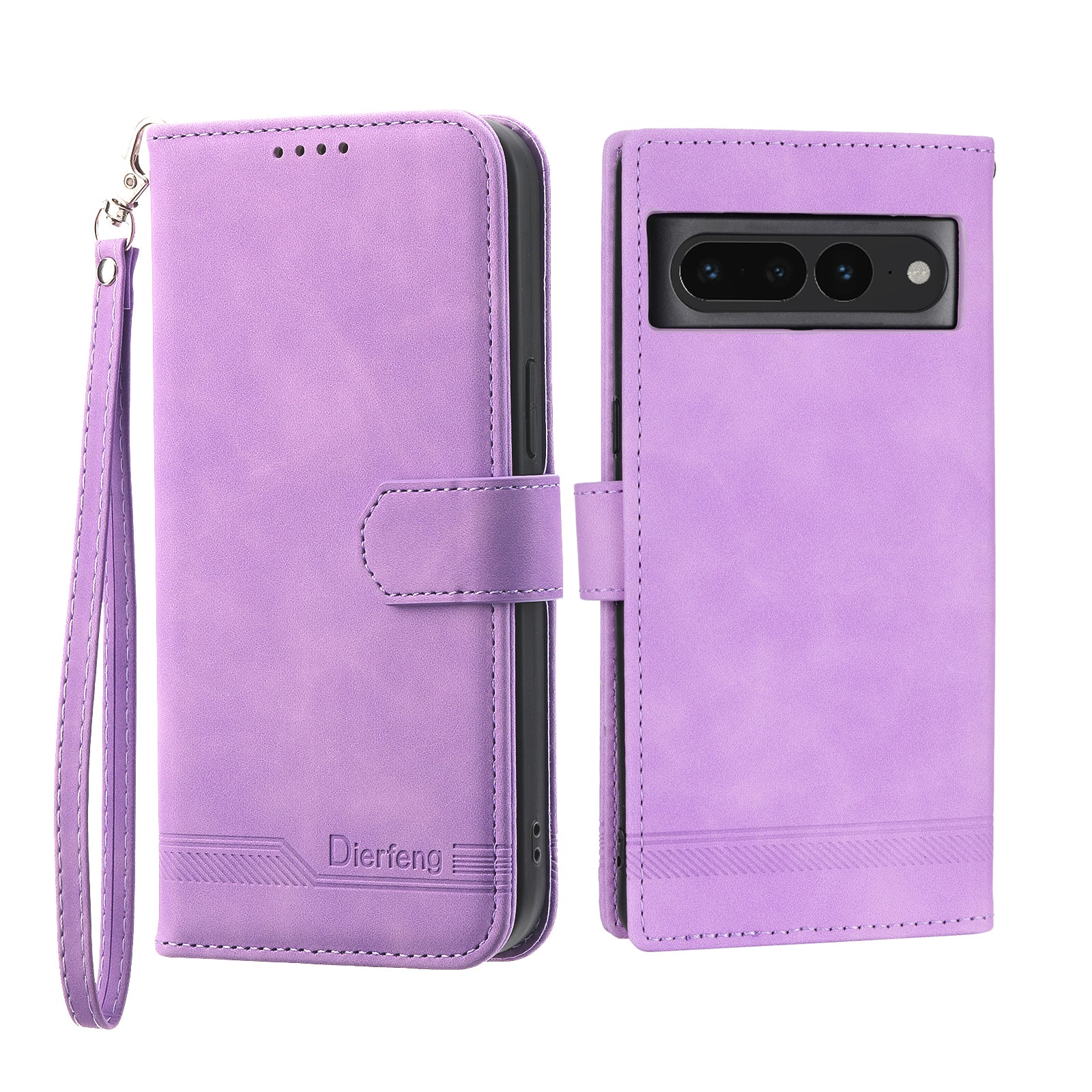 DIERFENG DF-03 Mobile Phone Leather Case for Google Pixel 7 Pro 5G Lines Imprinted Phone Cover with Wallet Stand