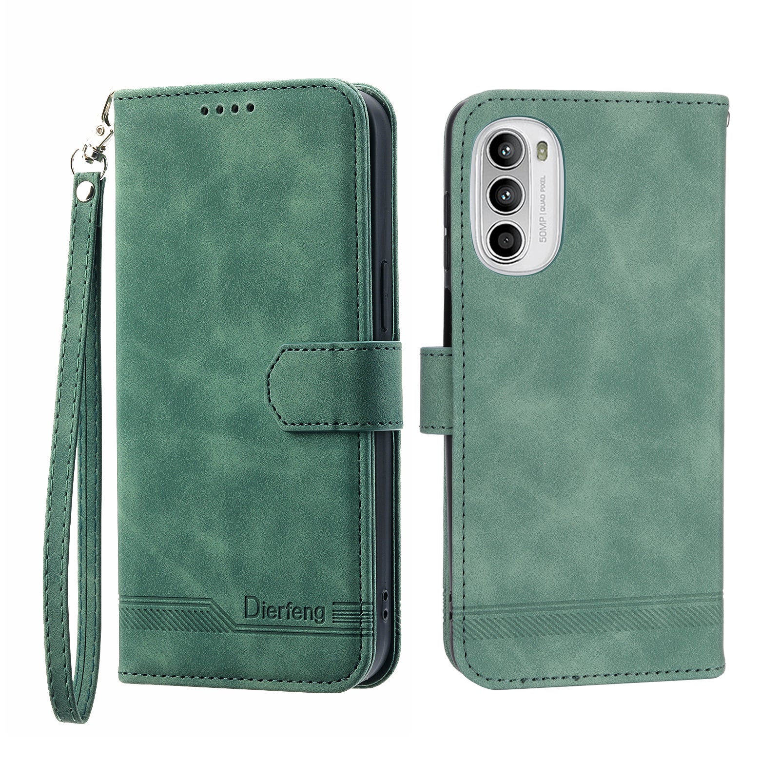 DIERFENG DF-03 pro Motorola Moto G52 4G G82 5G Stojánek PU kožené pouzdro Lines Potištěná peněženka Kryt telefonu