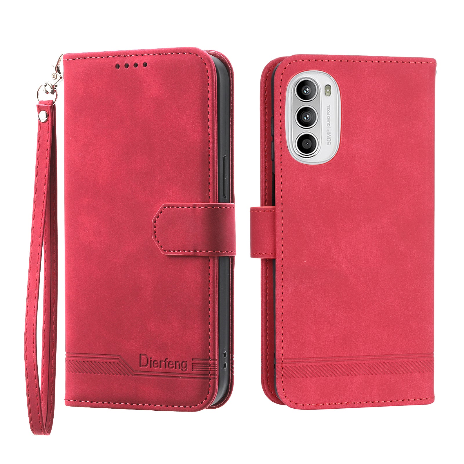 DIERFENG DF-03 pro Motorola Moto G52 4G G82 5G Stojánek PU kožené pouzdro Lines Potištěná peněženka Kryt telefonu