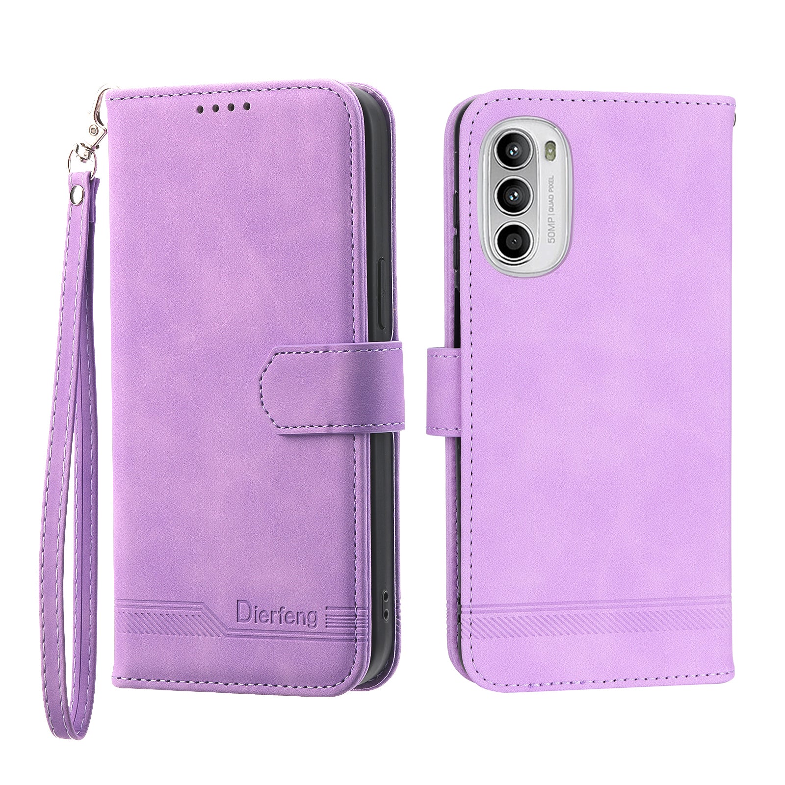 DIERFENG DF-03 pro Motorola Moto G52 4G G82 5G Stojánek PU kožené pouzdro Lines Potištěná peněženka Kryt telefonu
