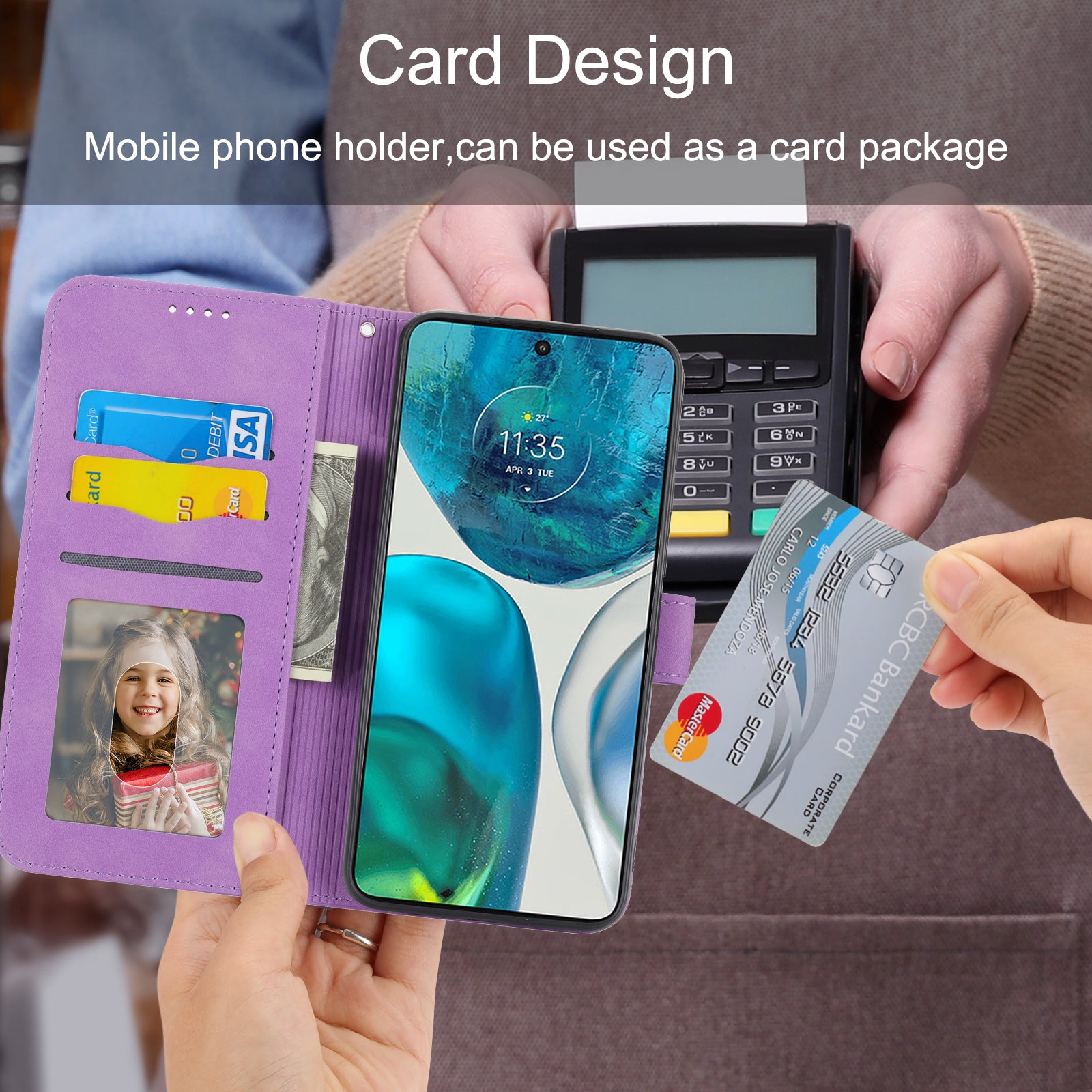 DIERFENG DF-03 pro Motorola Moto G52 4G G82 5G Stojánek PU kožené pouzdro Lines Potištěná peněženka Kryt telefonu