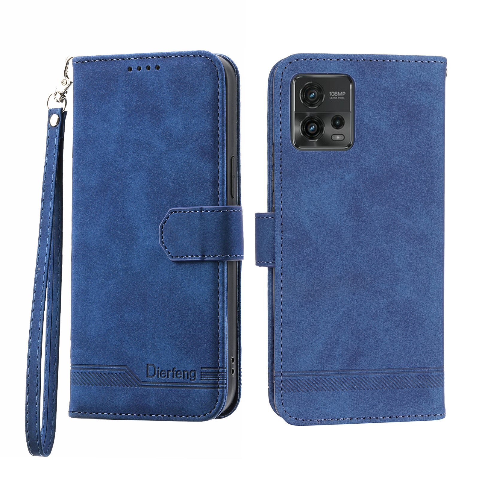 DIERFENG DF-03 Wallet Stand Phone Case for Motorola Moto G72 4G PU Leather Lines Imprinted Shockproof Cover
