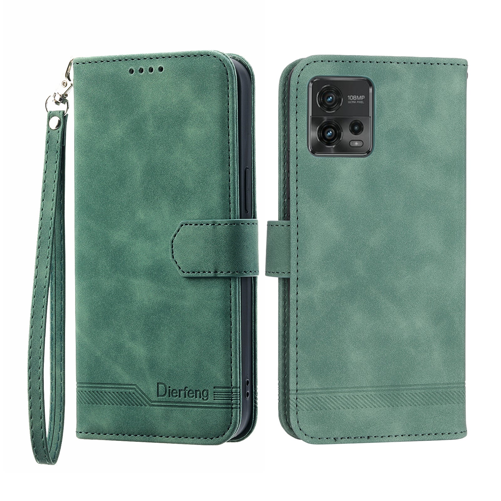 DIERFENG DF-03 Wallet Stand Phone Case for Motorola Moto G72 4G PU Leather Lines Imprinted Shockproof Cover