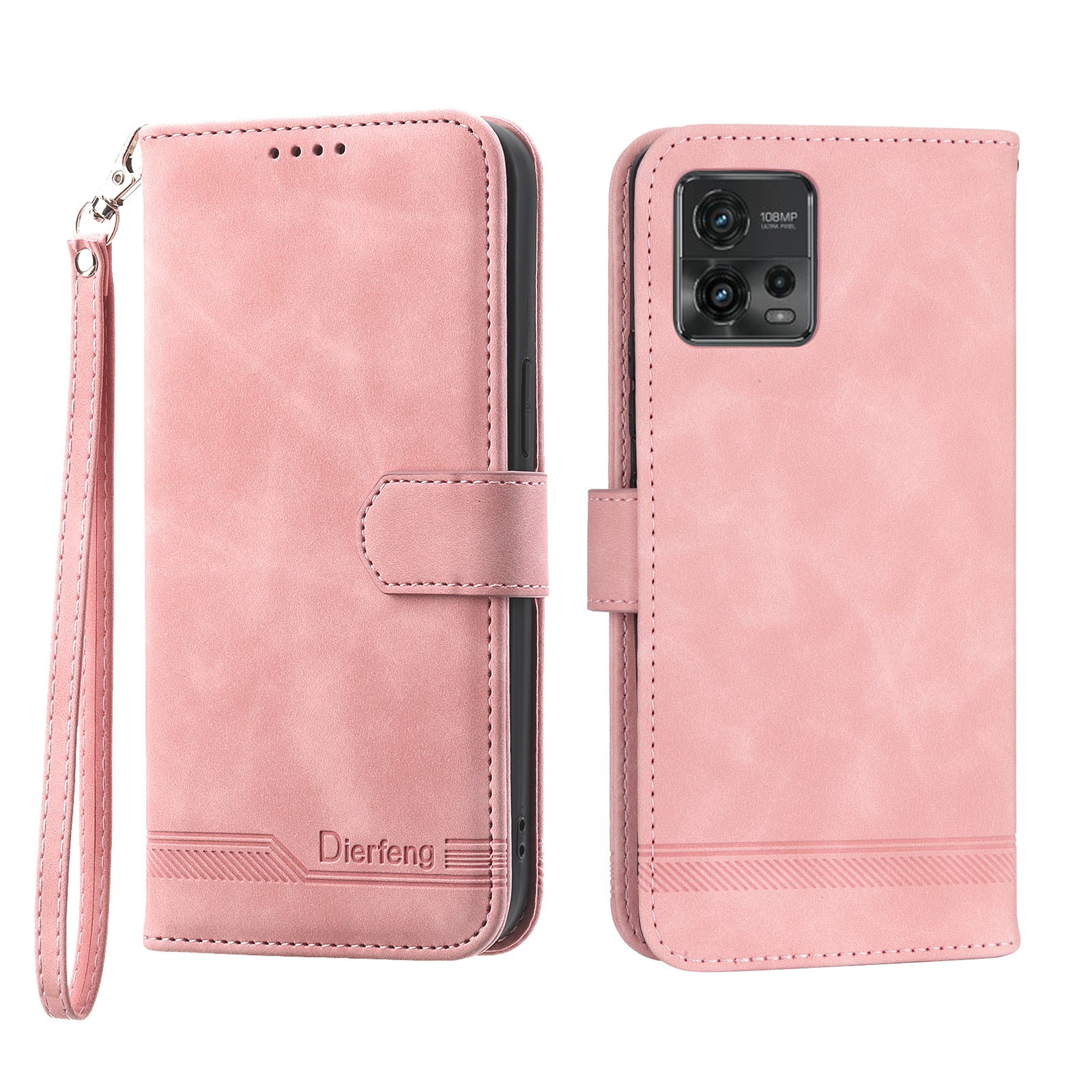DIERFENG DF-03 Wallet Stand Phone Case for Motorola Moto G72 4G PU Leather Lines Imprinted Shockproof Cover