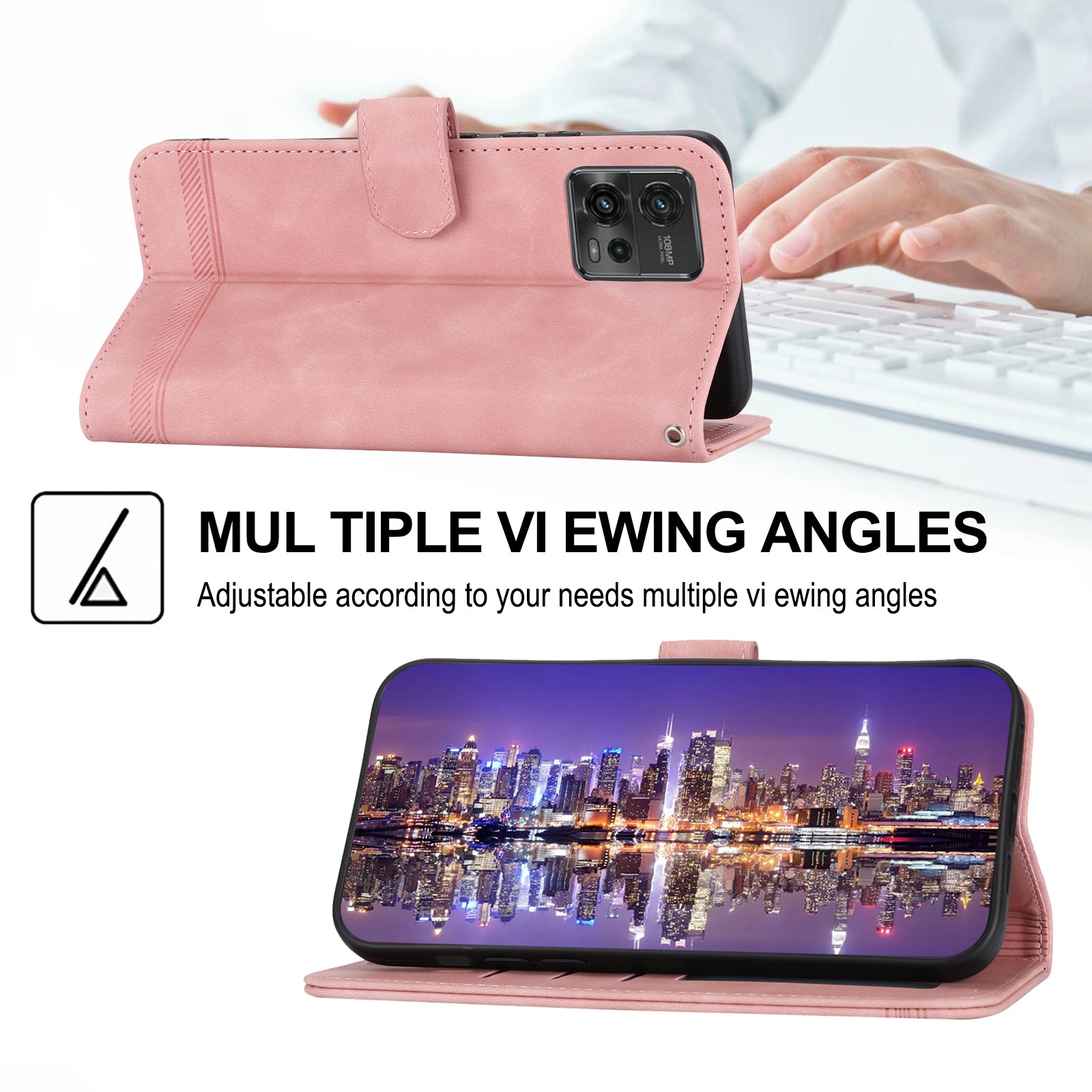 DIERFENG DF-03 Wallet Stand Phone Case for Motorola Moto G72 4G PU Leather Lines Imprinted Shockproof Cover