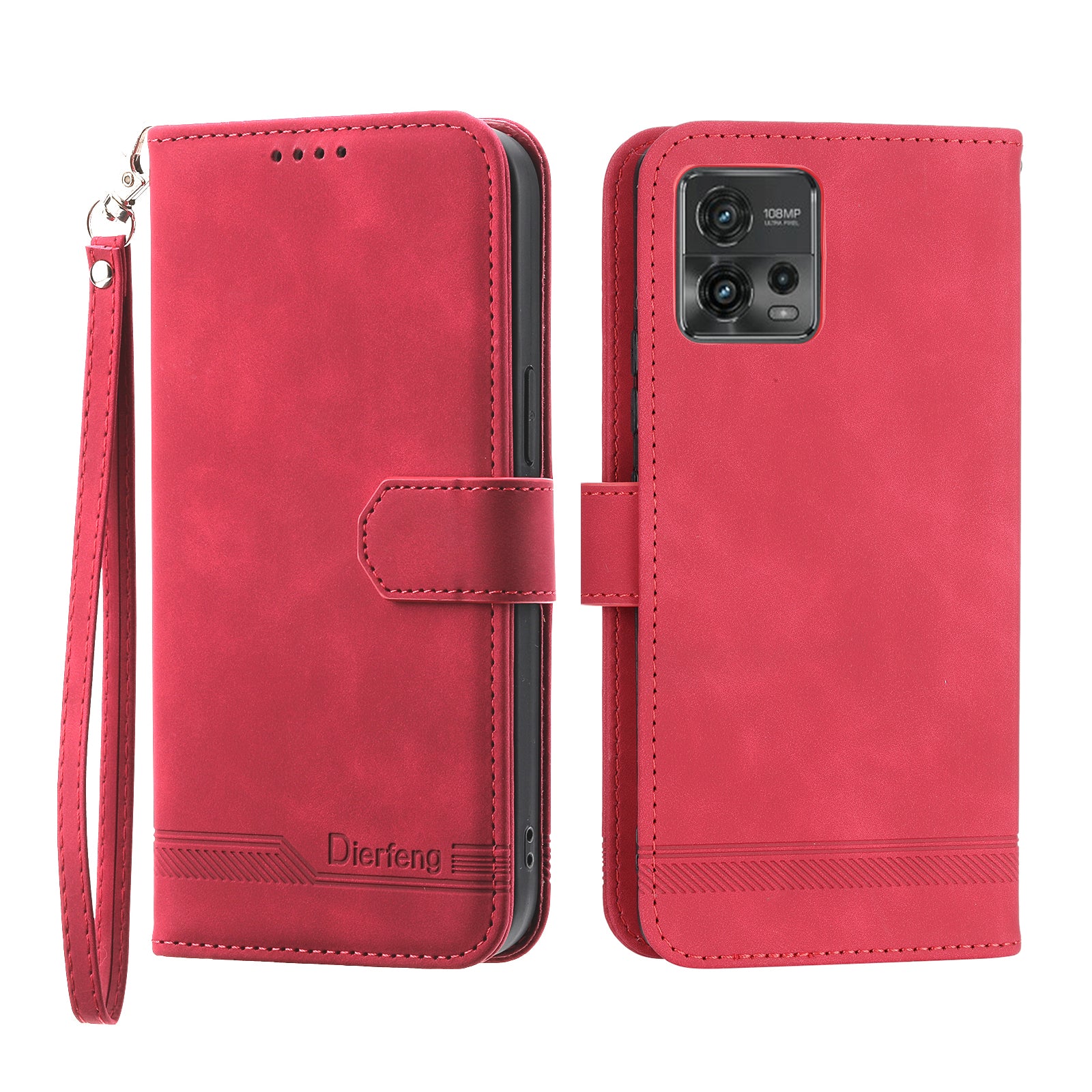 DIERFENG DF-03 Wallet Stand Phone Case for Motorola Moto G72 4G PU Leather Lines Imprinted Shockproof Cover