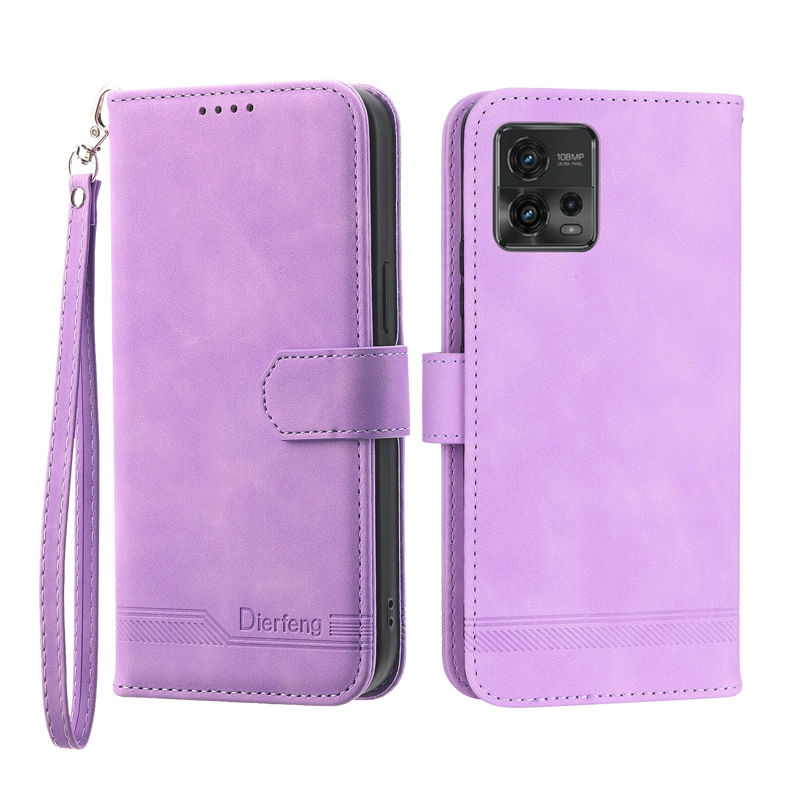 DIERFENG DF-03 Wallet Stand Phone Case for Motorola Moto G72 4G PU Leather Lines Imprinted Shockproof Cover