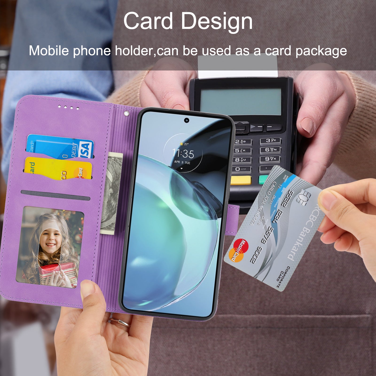 DIERFENG DF-03 Wallet Stand Phone Case for Motorola Moto G72 4G PU Leather Lines Imprinted Shockproof Cover
