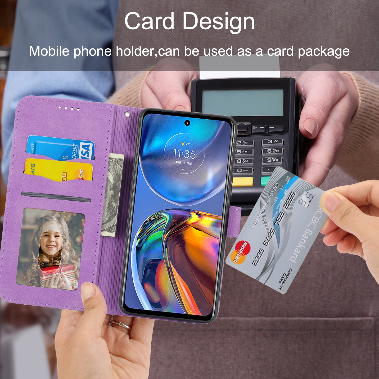 Kožené pouzdro DIERFENG DF-03 proti poškrábání pro Motorola Moto E32 4G Lines Kryt stojanu na peněženku na telefon s potiskem