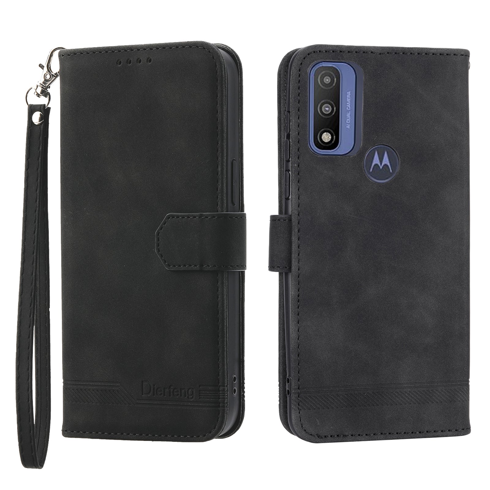 DIERFENG DF-03 for Motorola Moto G Play (2023) 4G G Pure Phone Case PU Leather Lines Imprinted Cover with Wallet Stand