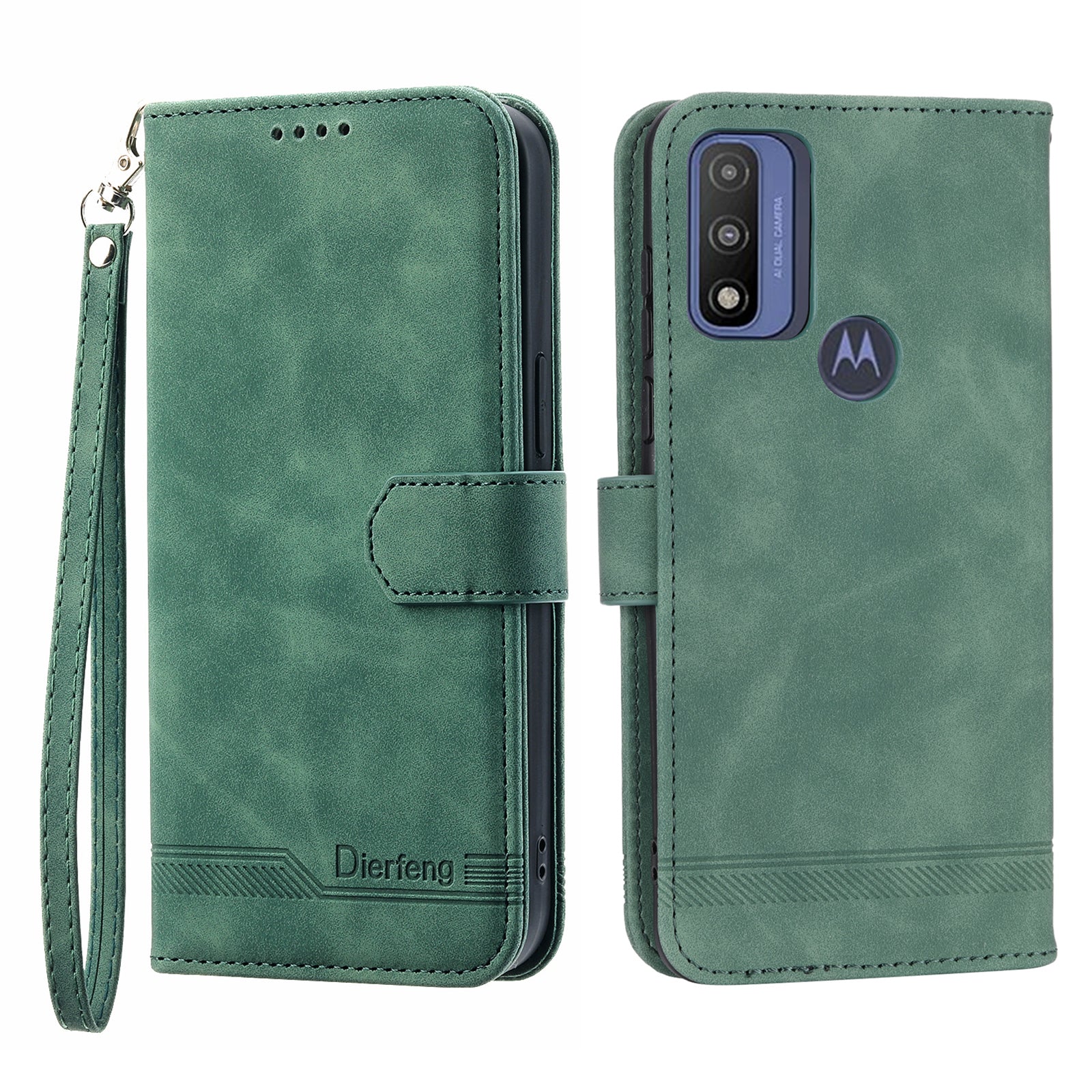DIERFENG DF-03 pro Motorola Moto G Play (2023) 4G G pouzdro na telefon Pure PU Leather Lines Kryt s potiskem se stojánkem na peněženku
