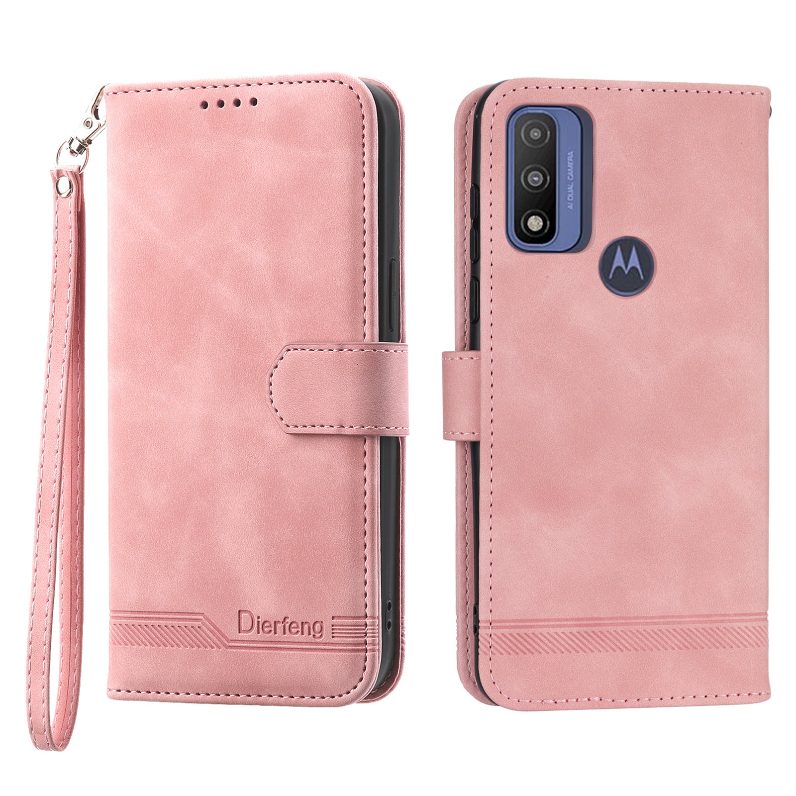 DIERFENG DF-03 pro Motorola Moto G Play (2023) 4G G pouzdro na telefon Pure PU Leather Lines Kryt s potiskem se stojánkem na peněženku