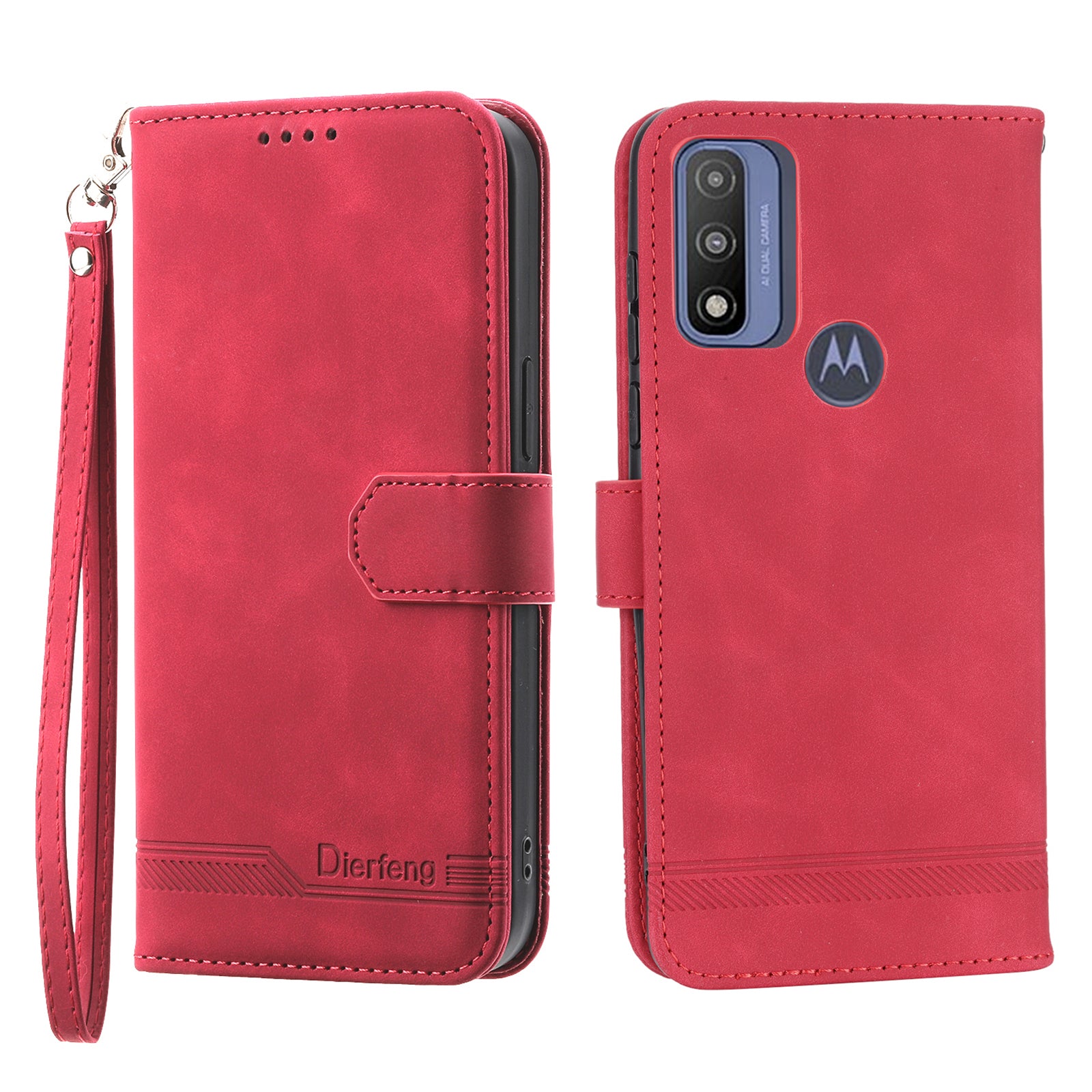 DIERFENG DF-03 pro Motorola Moto G Play (2023) 4G G pouzdro na telefon Pure PU Leather Lines Kryt s potiskem se stojánkem na peněženku