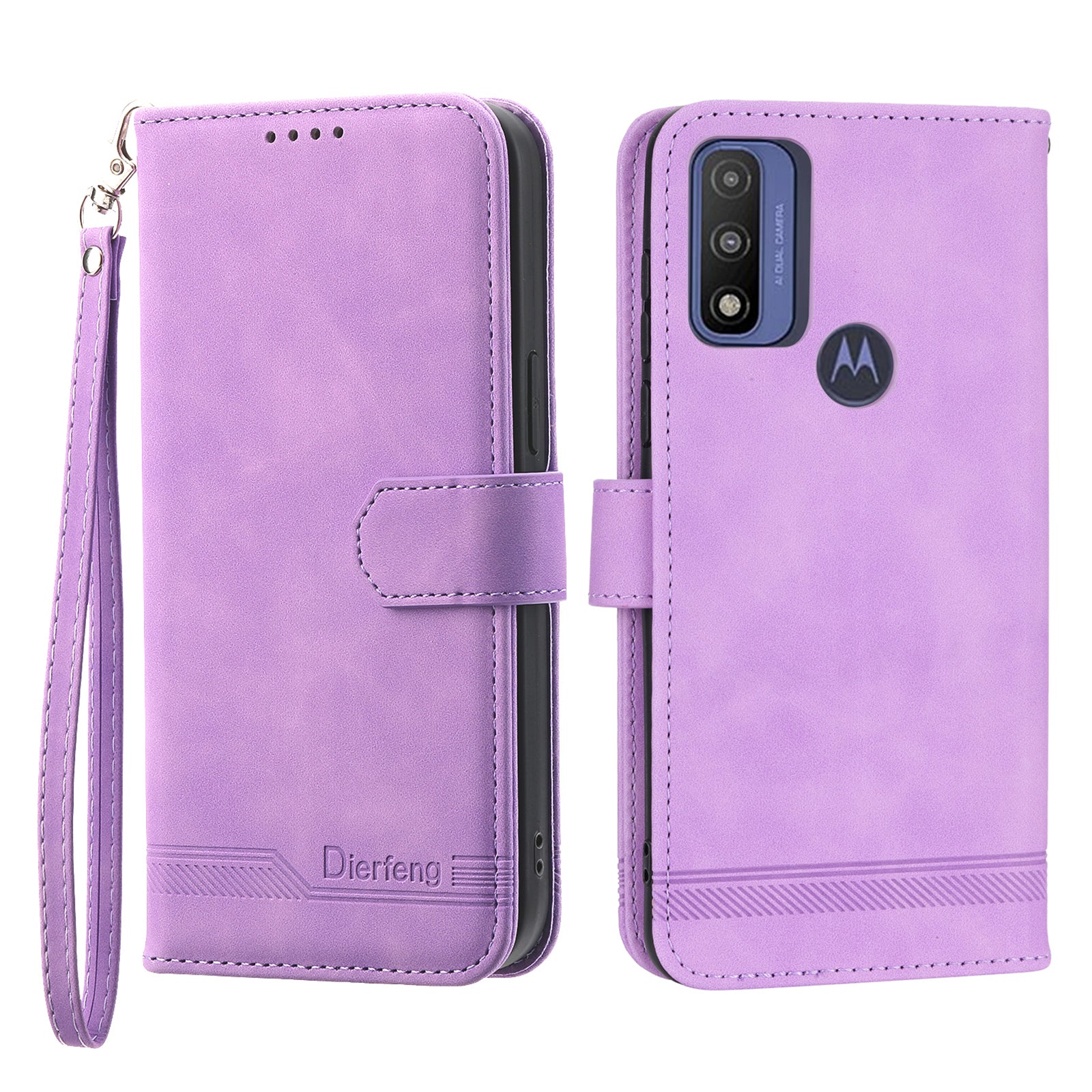 DIERFENG DF-03 pro Motorola Moto G Play (2023) 4G G pouzdro na telefon Pure PU Leather Lines Kryt s potiskem se stojánkem na peněženku