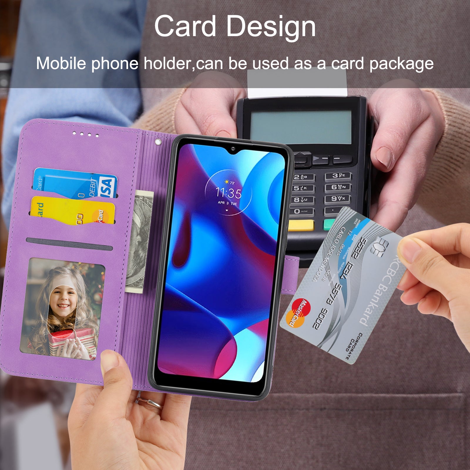 DIERFENG DF-03 pro Motorola Moto G Play (2023) 4G G pouzdro na telefon Pure PU Leather Lines Kryt s potiskem se stojánkem na peněženku