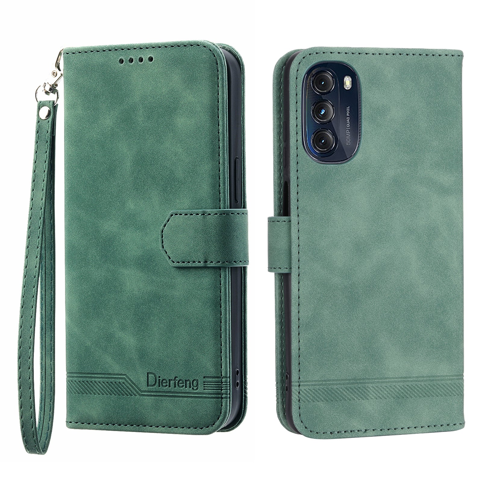 Ochranný kryt na telefon DIERFENG DF-03 pro Motorola Moto G (2022) 5G stojánek na peněženku Lines PU kožené pouzdro s potiskem