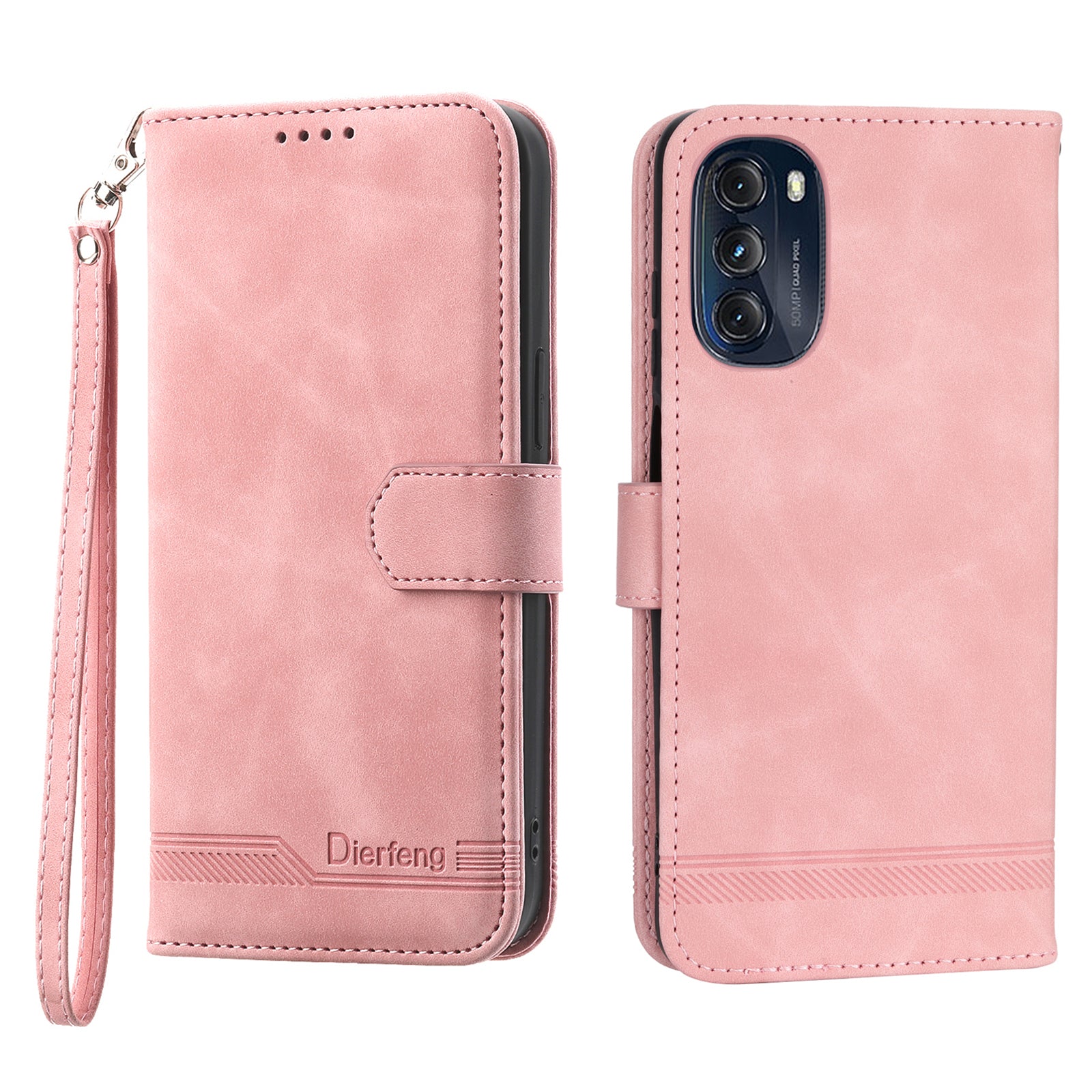 Ochranný kryt na telefon DIERFENG DF-03 pro Motorola Moto G (2022) 5G stojánek na peněženku Lines PU kožené pouzdro s potiskem