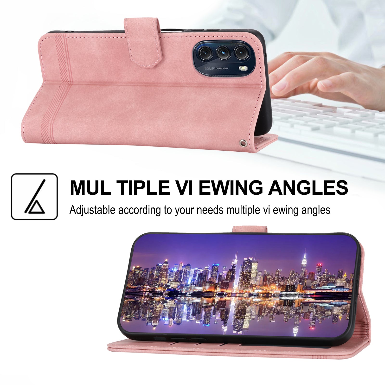 Ochranný kryt na telefon DIERFENG DF-03 pro Motorola Moto G (2022) 5G stojánek na peněženku Lines PU kožené pouzdro s potiskem