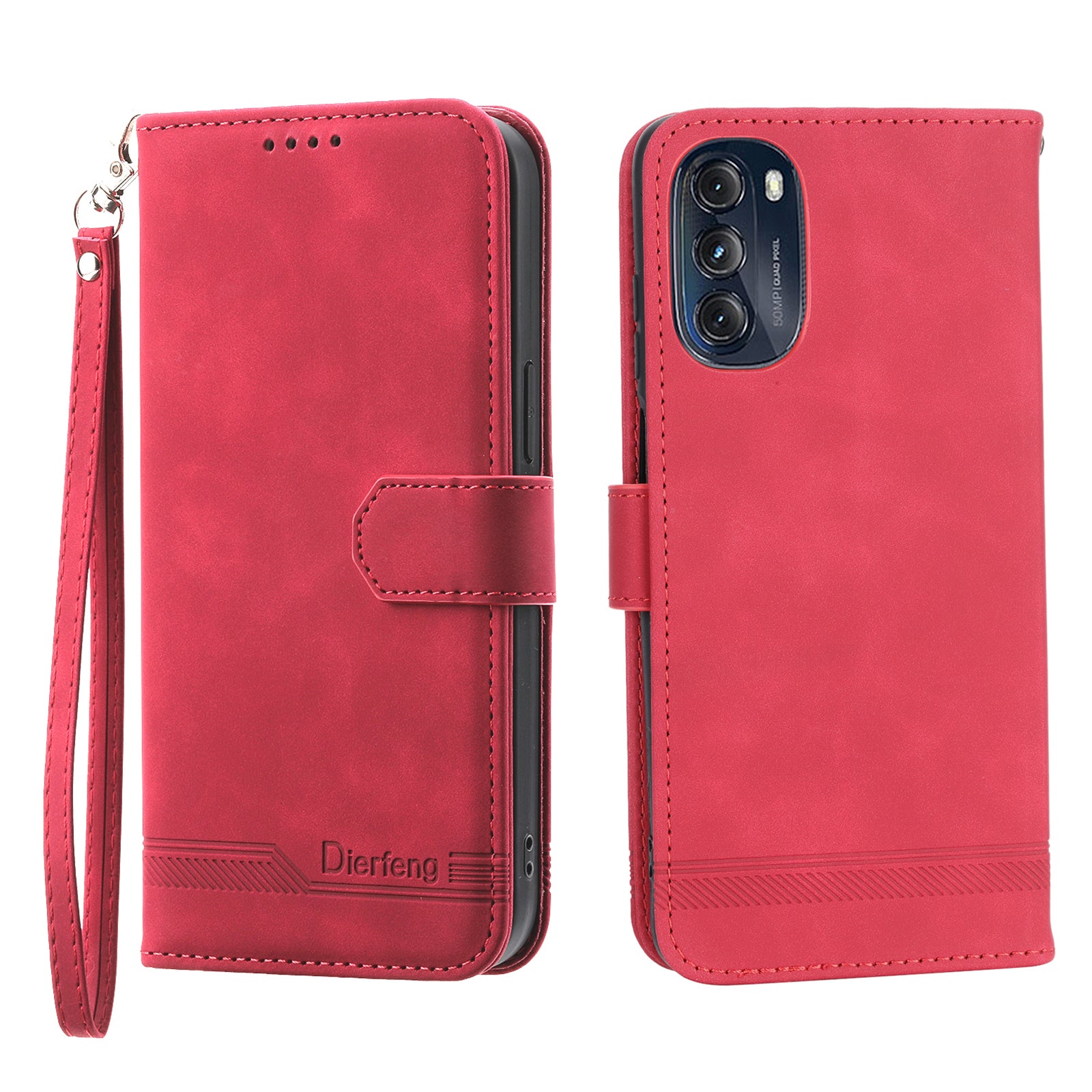 Ochranný kryt na telefon DIERFENG DF-03 pro Motorola Moto G (2022) 5G stojánek na peněženku Lines PU kožené pouzdro s potiskem