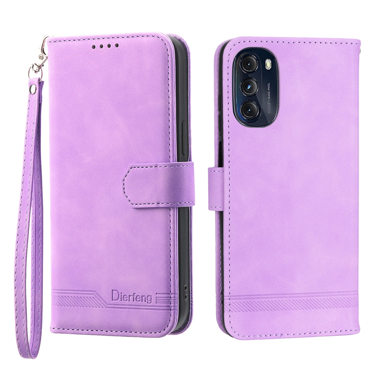 Ochranný kryt na telefon DIERFENG DF-03 pro Motorola Moto G (2022) 5G stojánek na peněženku Lines PU kožené pouzdro s potiskem