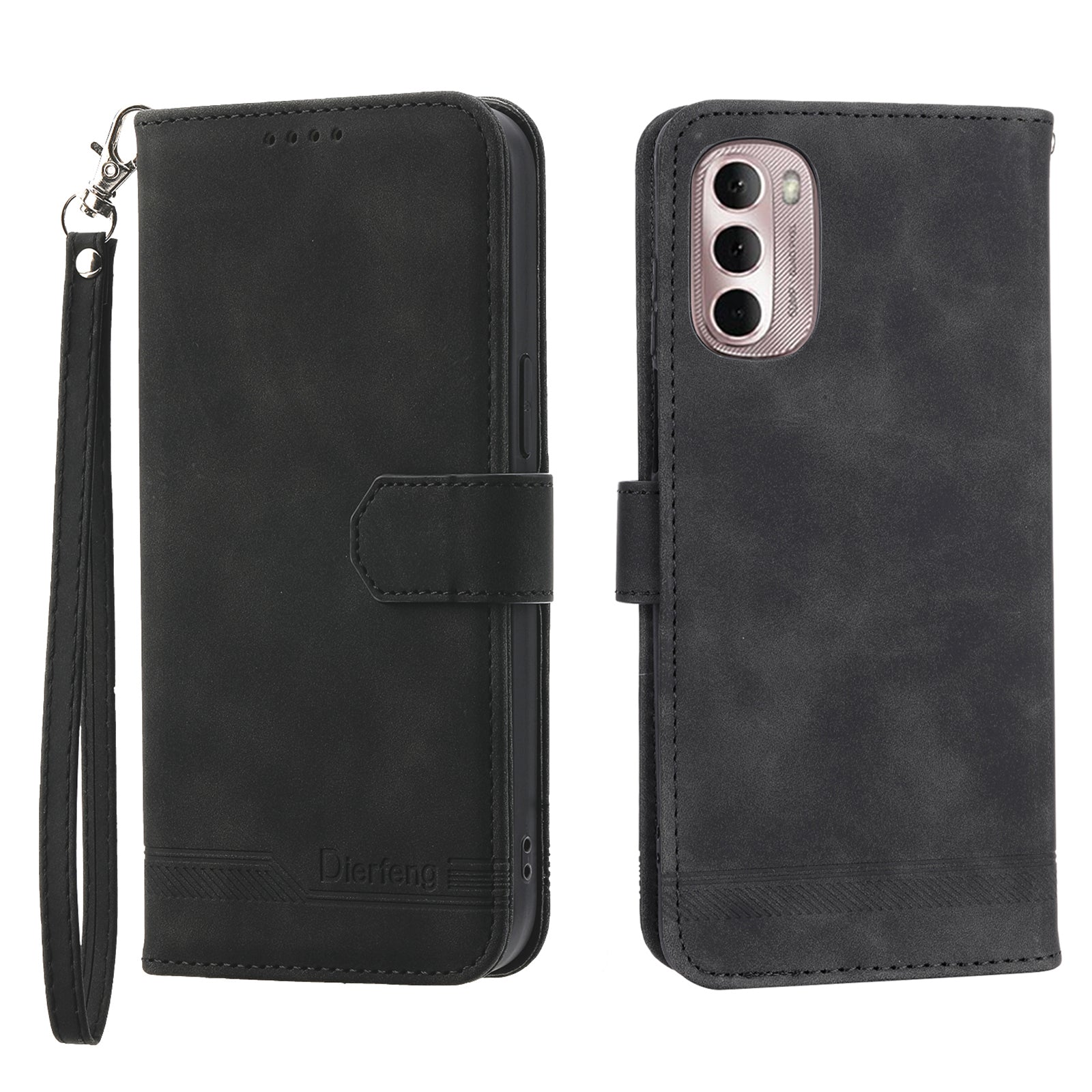 DIERFENG DF-03 Phone Wallet Case for Motorola Moto G Stylus 4G (2022) Lines Imprinted PU Leather Phone Stand Cover