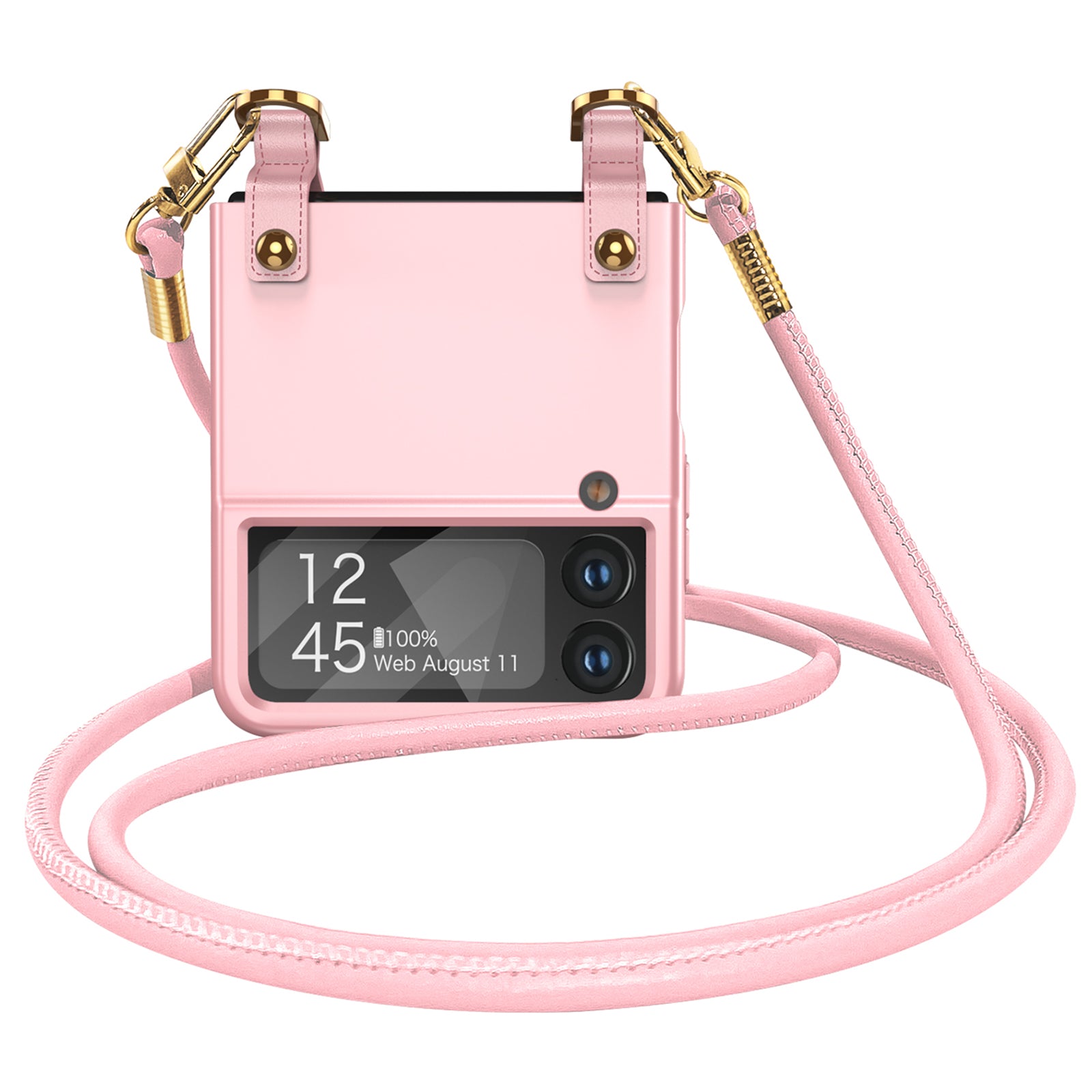 GKK Crossbody Phone Case for Samsung Galaxy Z Flip4 5G Ultra-thin Leather Coated PC Phone Cover with Shoulder Strap
