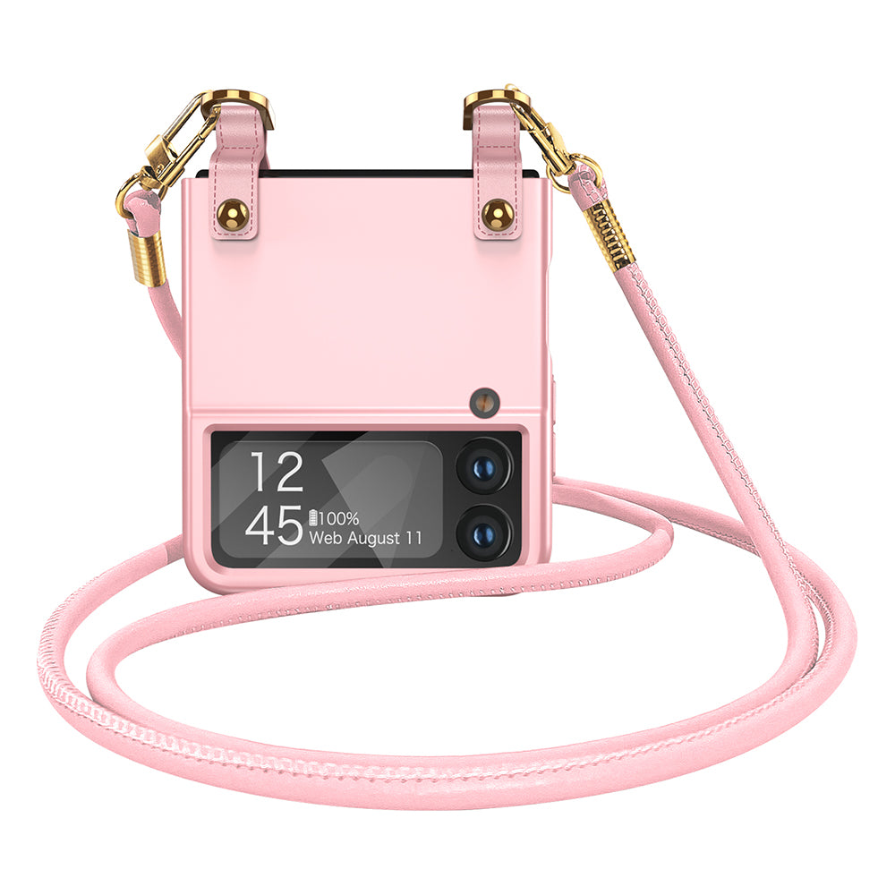 GKK Cell Phone Cover for Samsung Galaxy Z Flip3 5G PU Leather Coated PC Crossbody Phone Case with Shoulder Strap