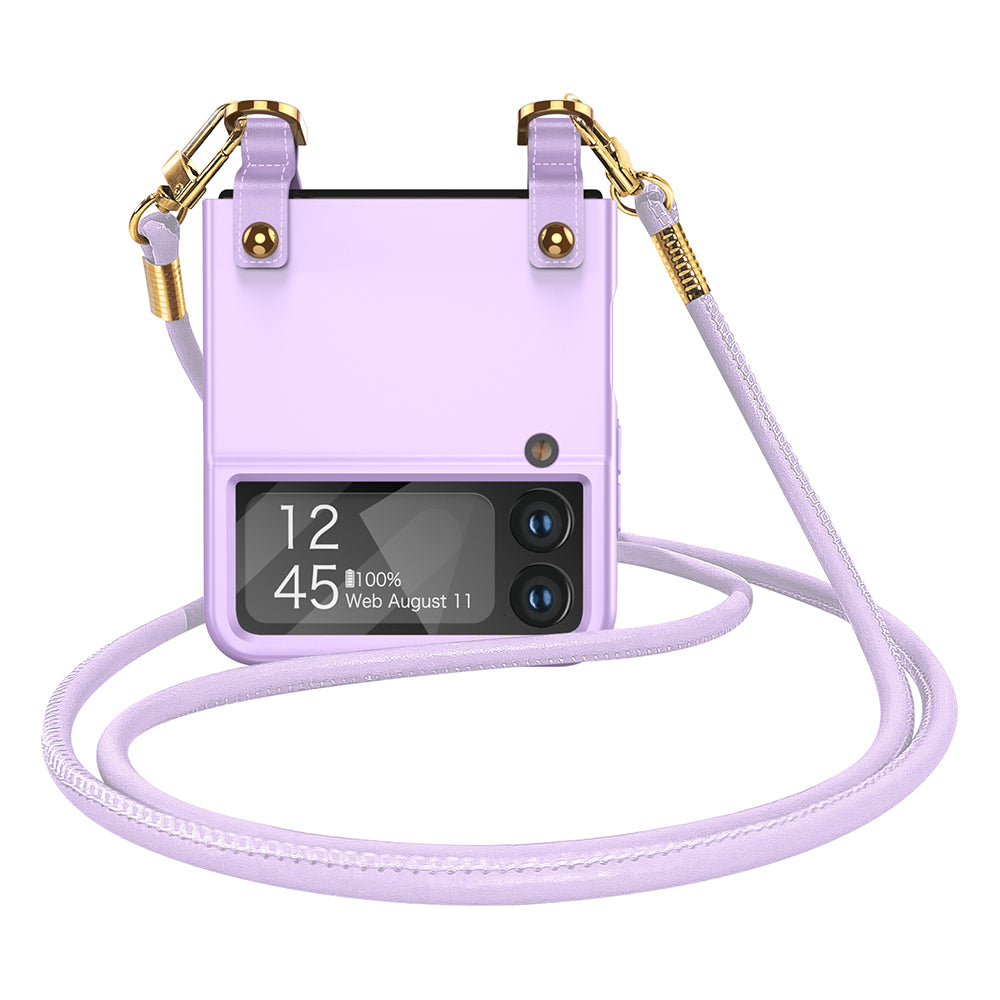 GKK Cell Phone Cover for Samsung Galaxy Z Flip3 5G PU Leather Coated PC Crossbody Phone Case with Shoulder Strap