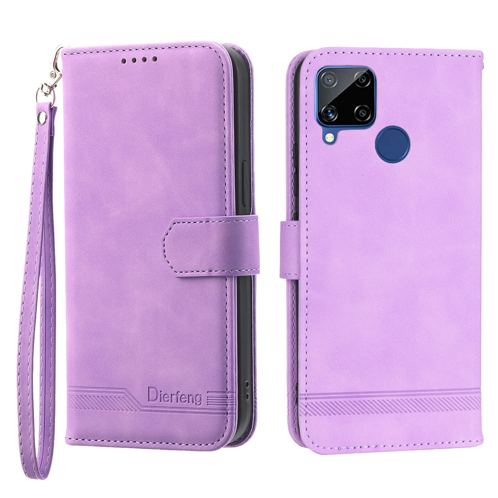 DIERFENG DF-03 Pungtelefontaske til Realme C25 C15 C12 Lines påtrykt PU-læderstativ smartphonecover