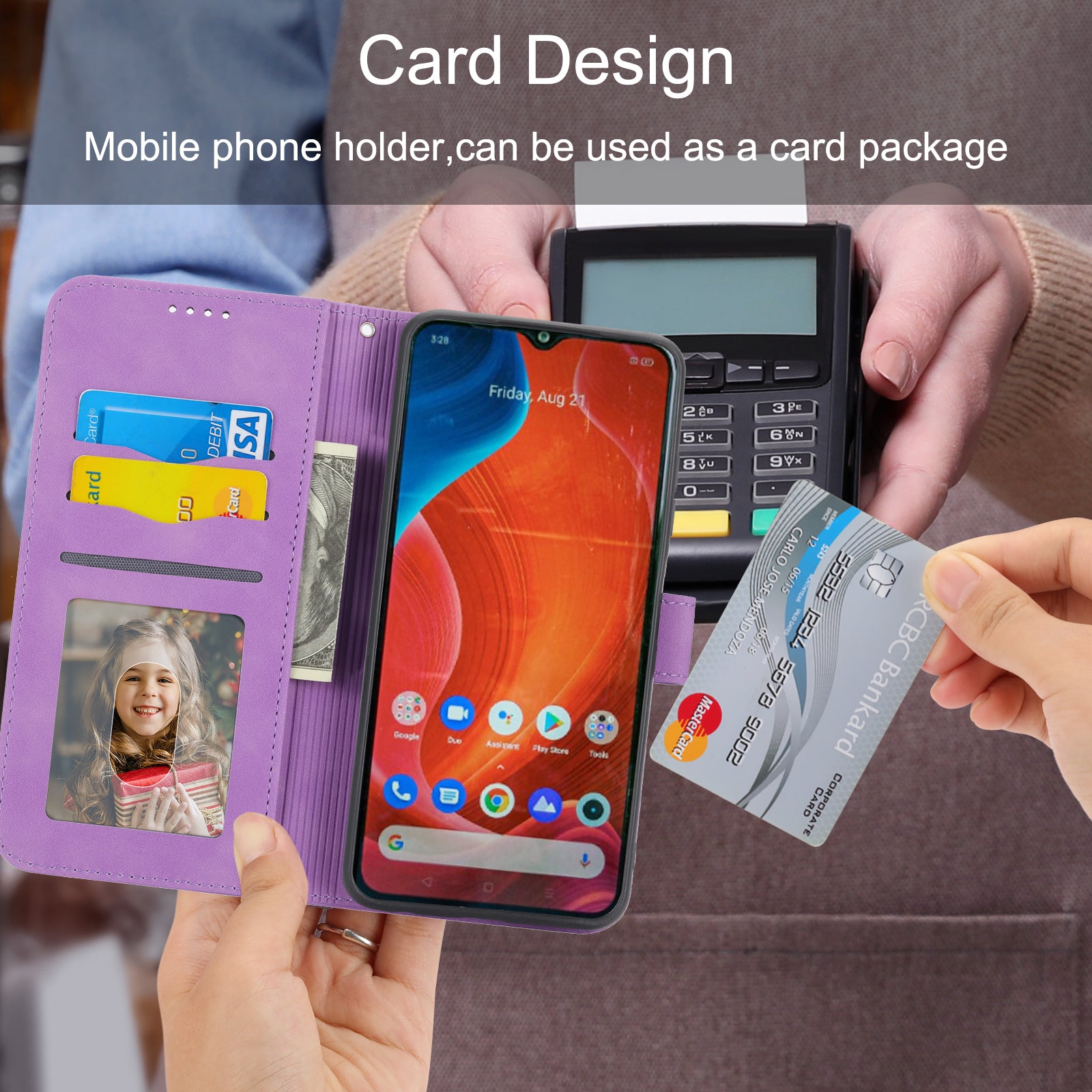 DIERFENG DF-03 Pungtelefontaske til Realme C25 C15 C12 Lines påtrykt PU-læderstativ smartphonecover