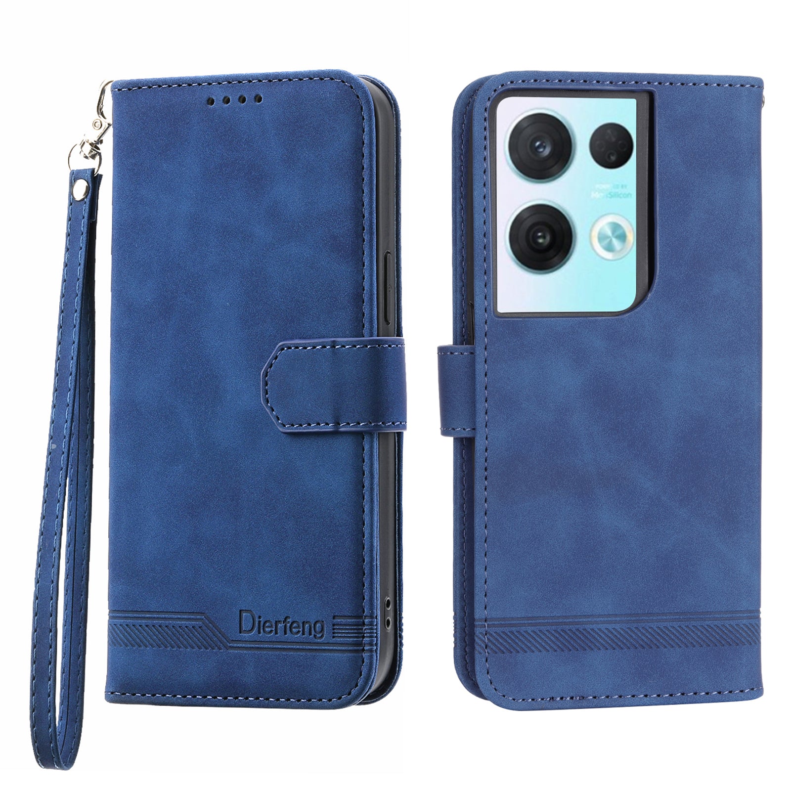DIERFENG DF-03 Phone Leather Case for Oppo Reno8 5G (Global Version) Stand Lines Imprinted Wallet Phone Cover