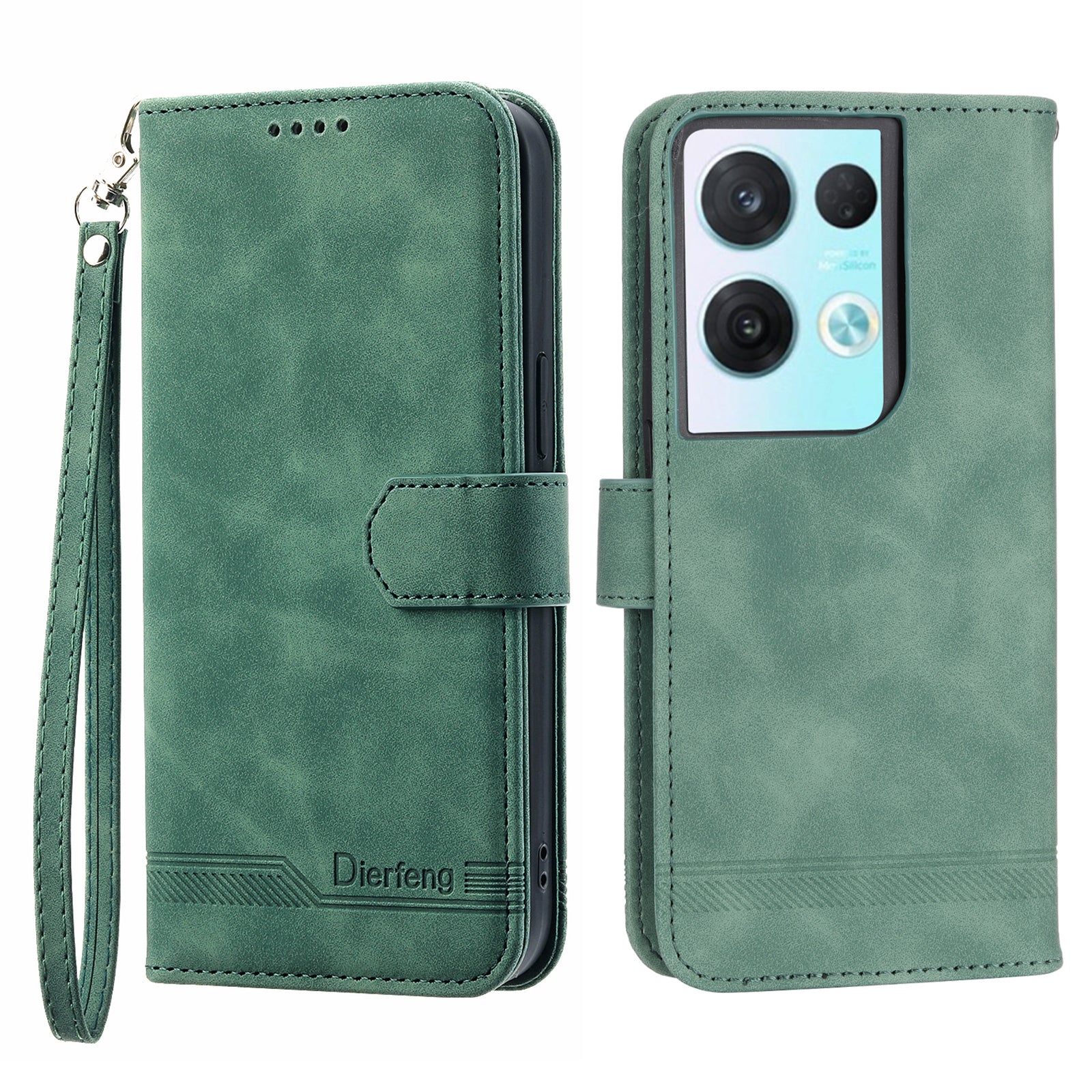 DIERFENG DF-03 Phone Leather Case for Oppo Reno8 5G (Global Version) Stand Lines Imprinted Wallet Phone Cover