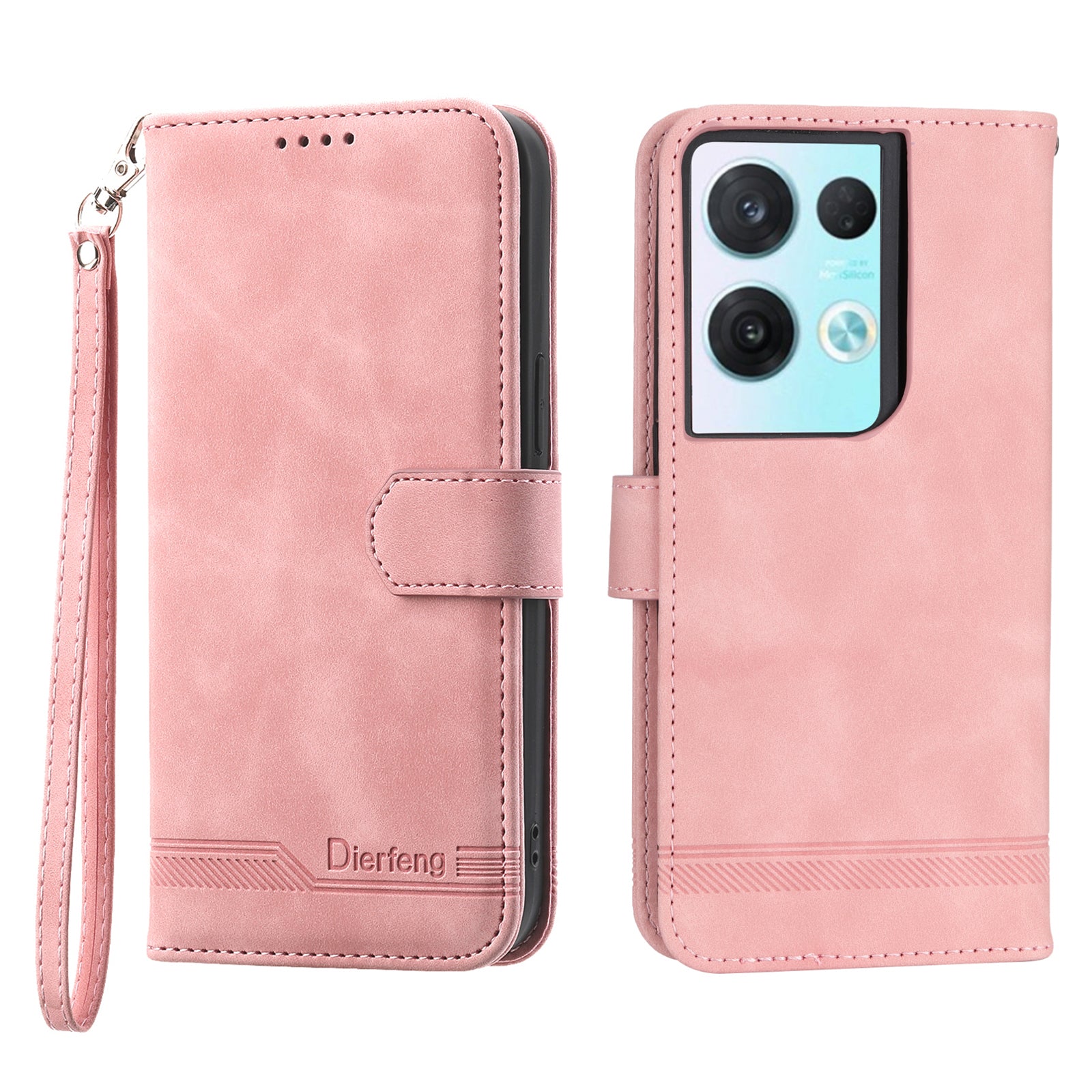 DIERFENG DF-03 Phone Leather Case for Oppo Reno8 5G (Global Version) Stand Lines Imprinted Wallet Phone Cover