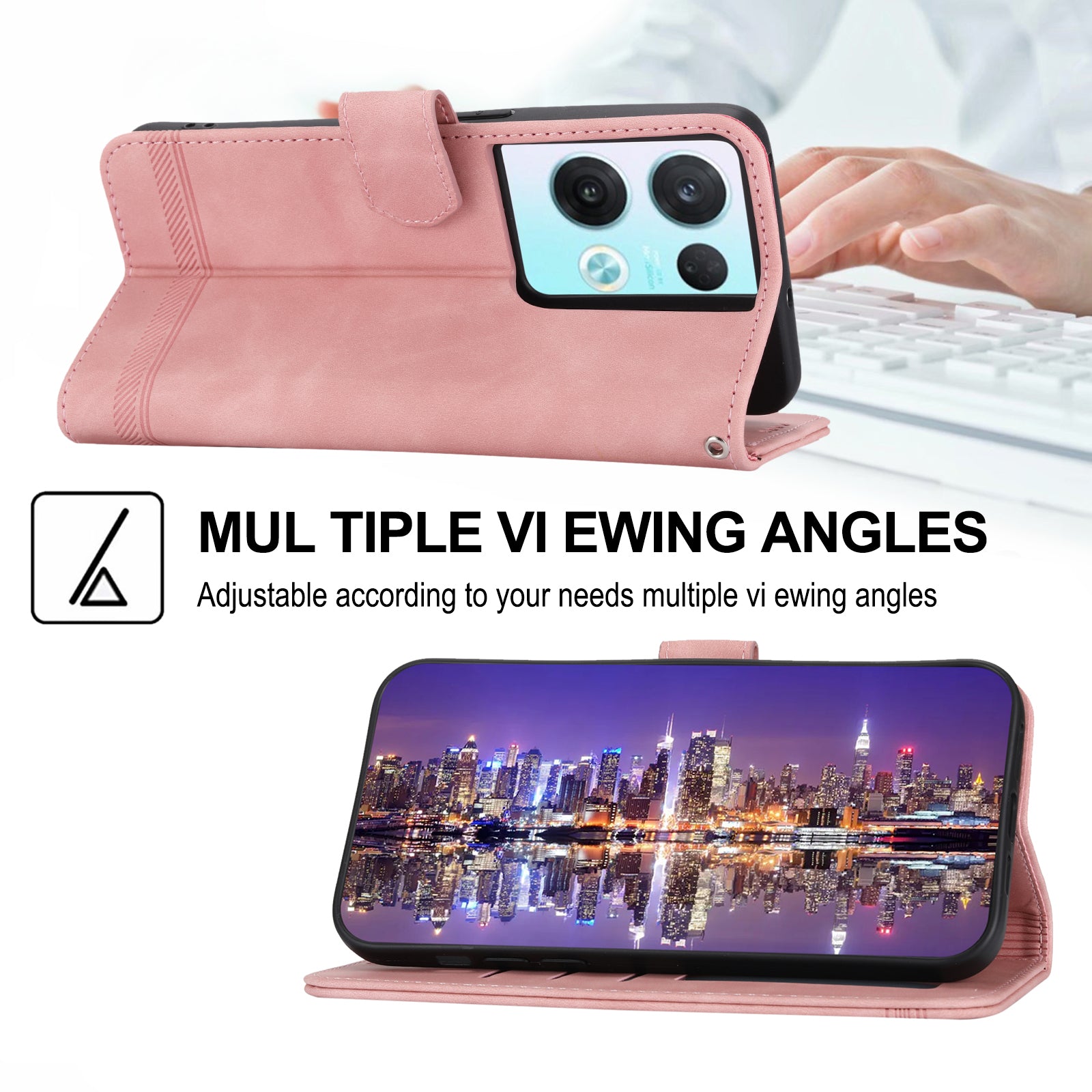 DIERFENG DF-03 Phone Leather Case for Oppo Reno8 5G (Global Version) Stand Lines Imprinted Wallet Phone Cover