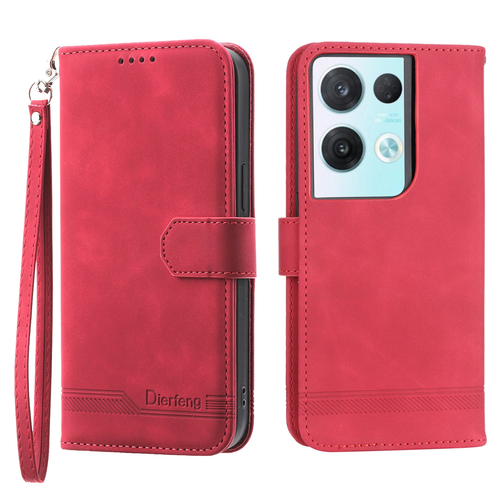 DIERFENG DF-03 Phone Leather Case for Oppo Reno8 5G (Global Version) Stand Lines Imprinted Wallet Phone Cover