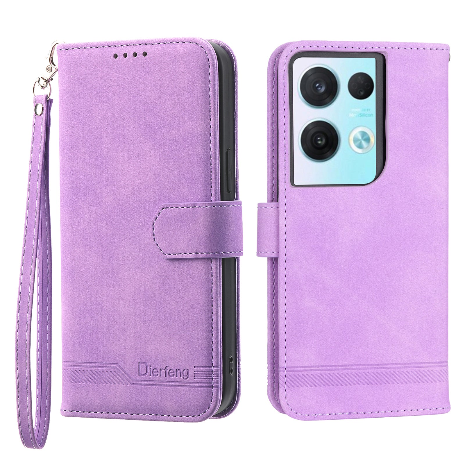 DIERFENG DF-03 Phone Leather Case for Oppo Reno8 5G (Global Version) Stand Lines Imprinted Wallet Phone Cover