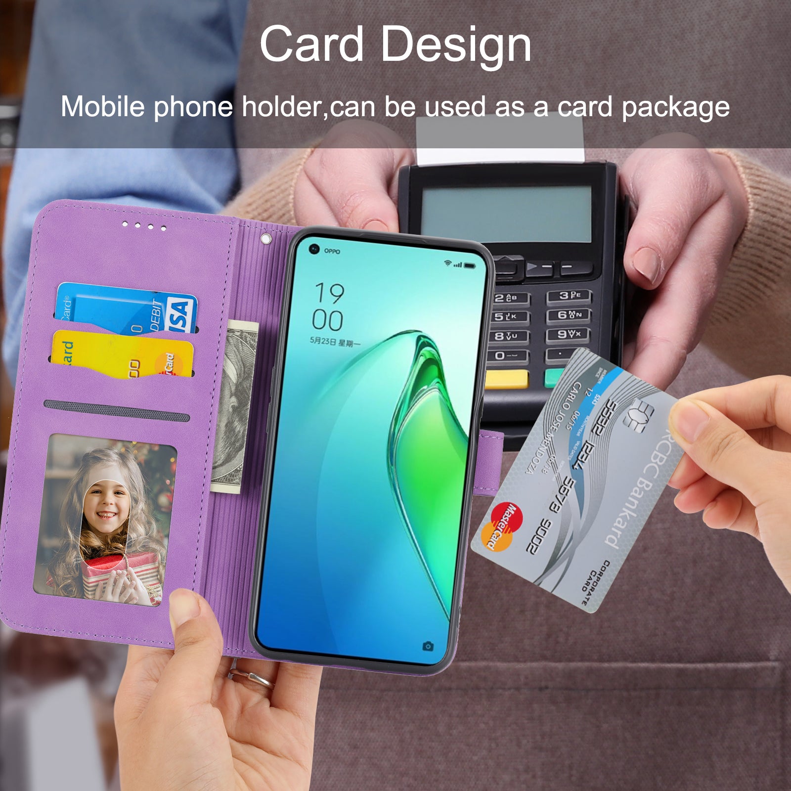 DIERFENG DF-03 Phone Leather Case for Oppo Reno8 5G (Global Version) Stand Lines Imprinted Wallet Phone Cover